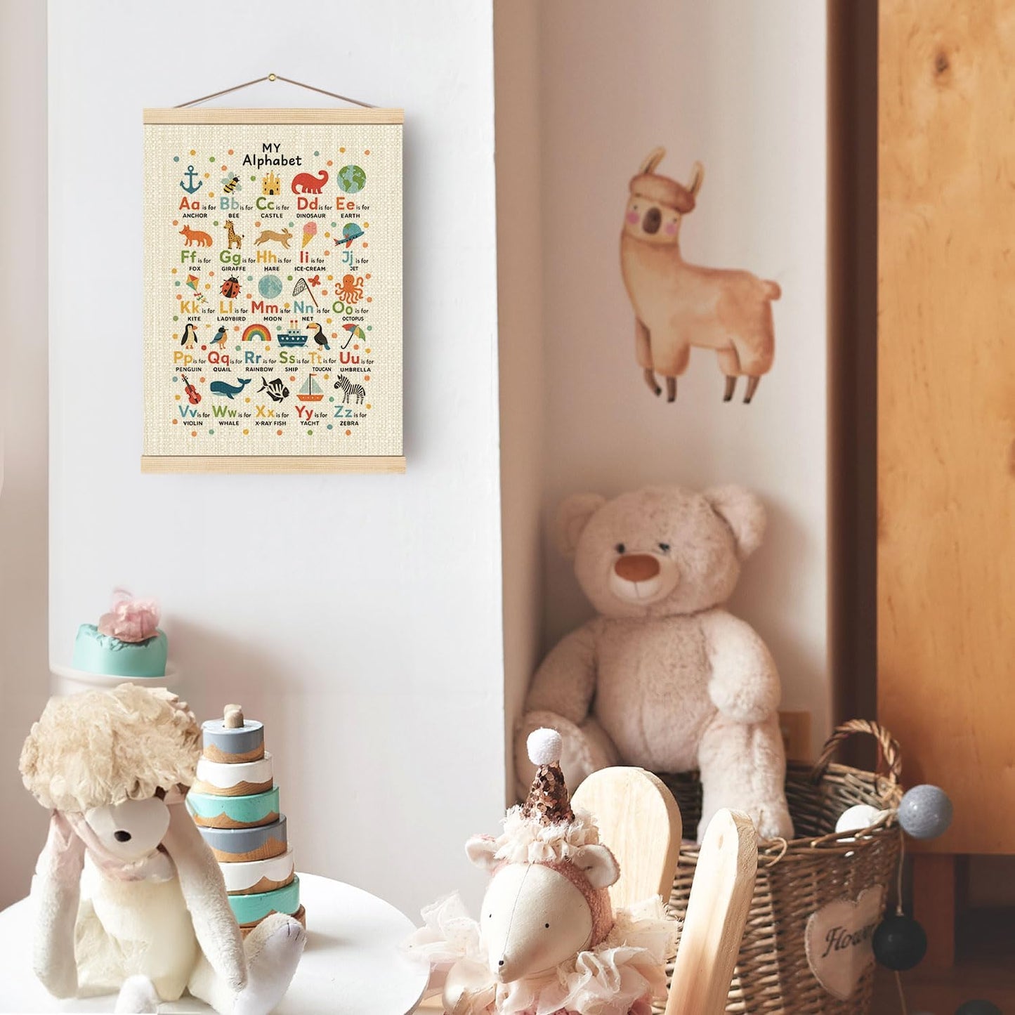 Boat Wades Boho Classroom Alphabet Wall Art Poster Hanger Frame, Boho Nursery Decor, ABC Alphabet Educational Hanging Wall Decor for Toddler Kids Bedroom Playroom Classroom Nursery, 12x16 Inch