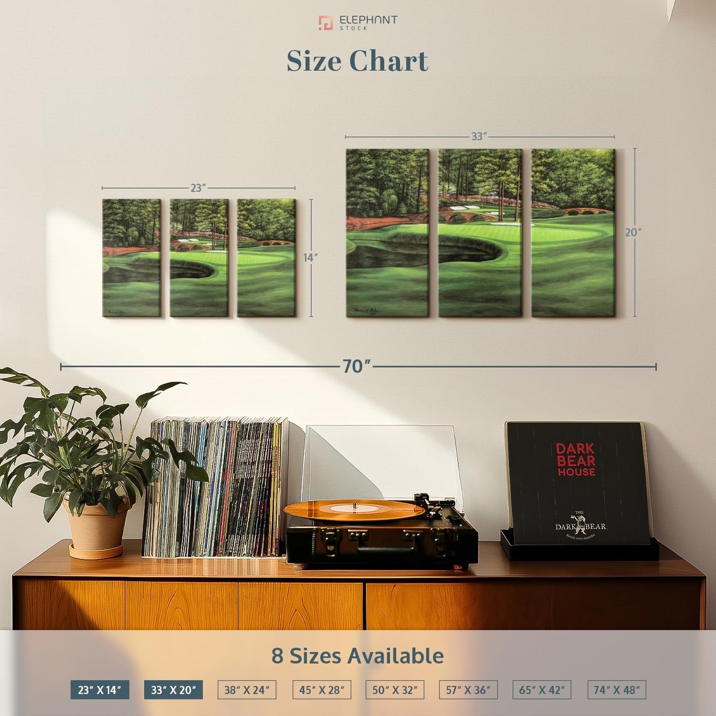 ElephantStock Augusta National 11th Hole I Wall Art - Horizontal Canvas - 3-Piece Living Room Wall Decor - Painting Sports Canvas Print - Green and Brown Decor for Wall by Marci Rule - 23" X 14"