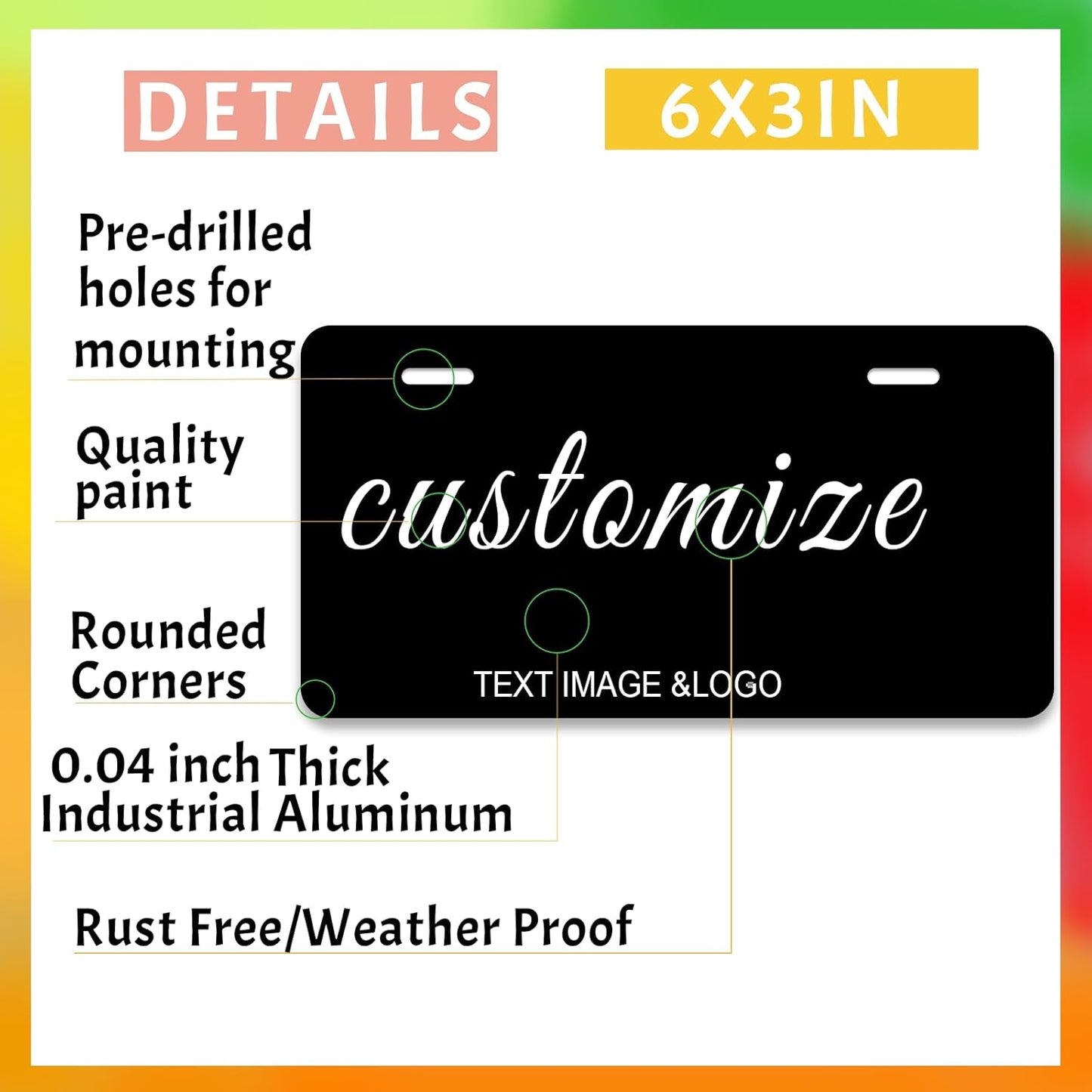 Custom License Plate,6x3 Inches Front License Plate,Thick Rust-Free,Custom Car Tags,Personalized License Plate for Kids Toy Car | Bike