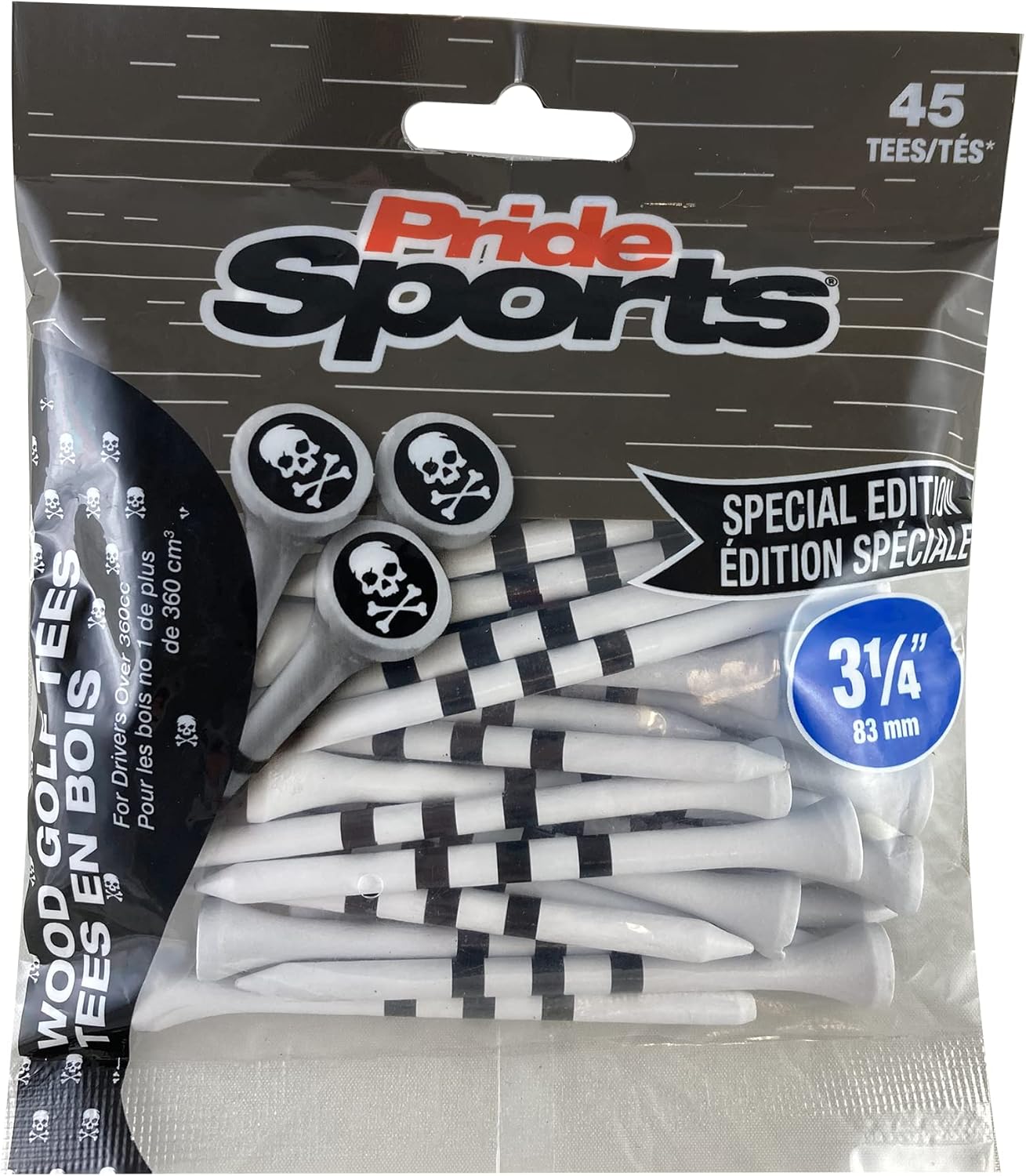 PrideSports 3-1/4" Skull and Crossbones Tees, White, (PS31445SKL)