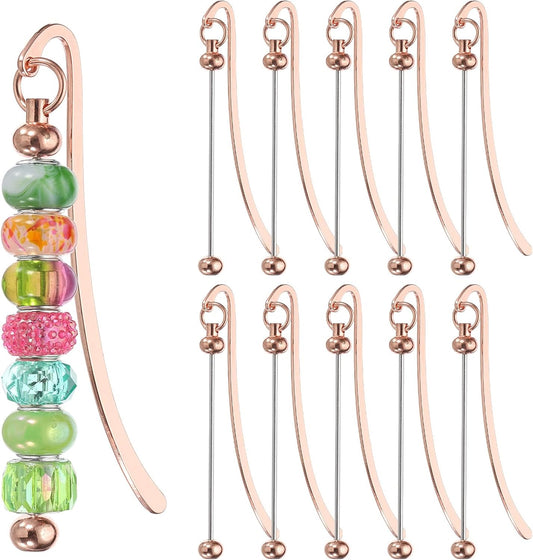PATIKIL Beadable Bookmarks, 10 Pcs Beaded Bookmark DIY Metal Blank Bar Bulk for Bookmark DIY Making Craft, Beading Pendant Charm, Rose Gold
