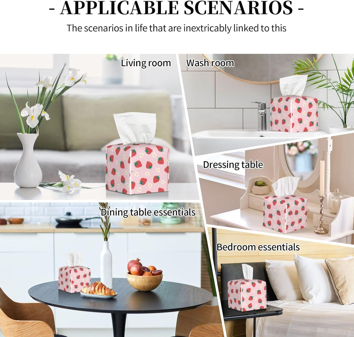 Strawberry Tissue Box Holder Paper Organizer, PU Leather Tissue Case Cover, Strawberry Decor for Bathroom, Kitchen, Car