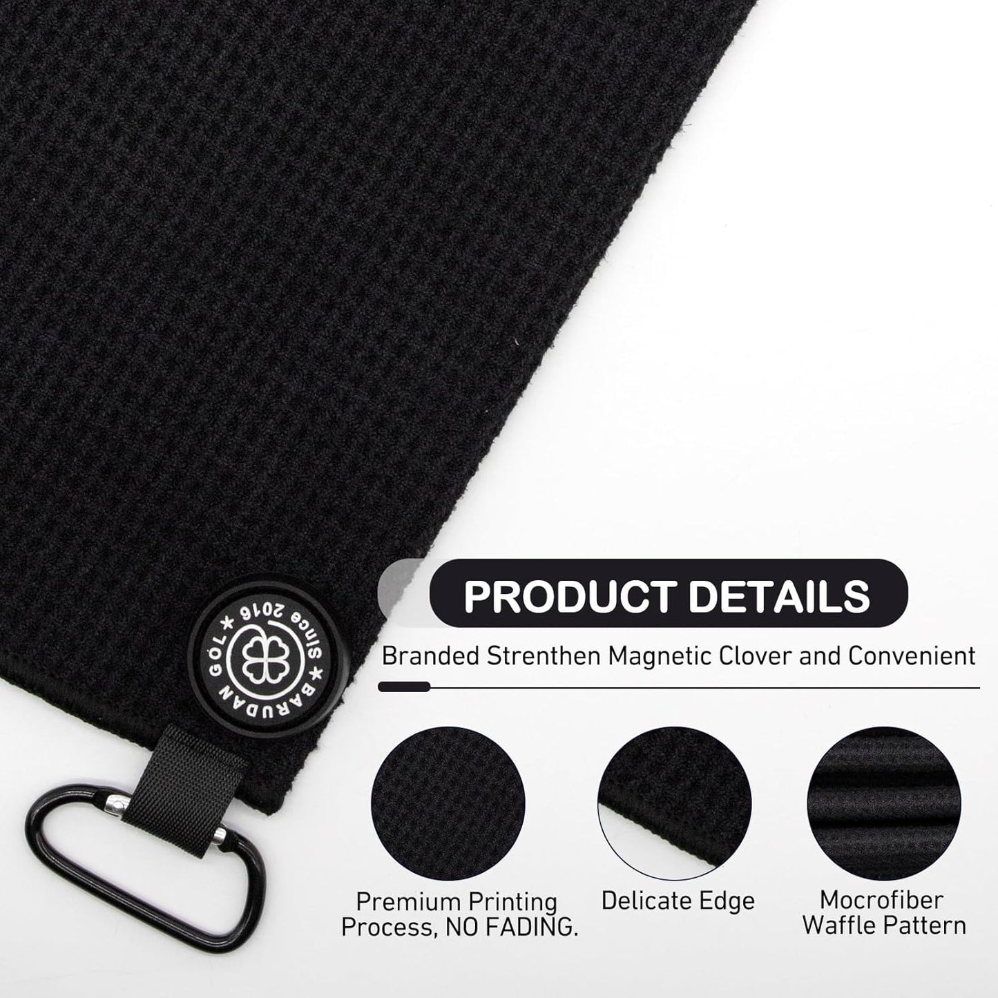 Magnetic Golf Towel for Men Women Golfer - Black Microfiber Golf Towel Magnet with Waffle Texture - Strengthen Magnet Golf Towels for Stong Hold to Golf Clubs Carts Metal Objects