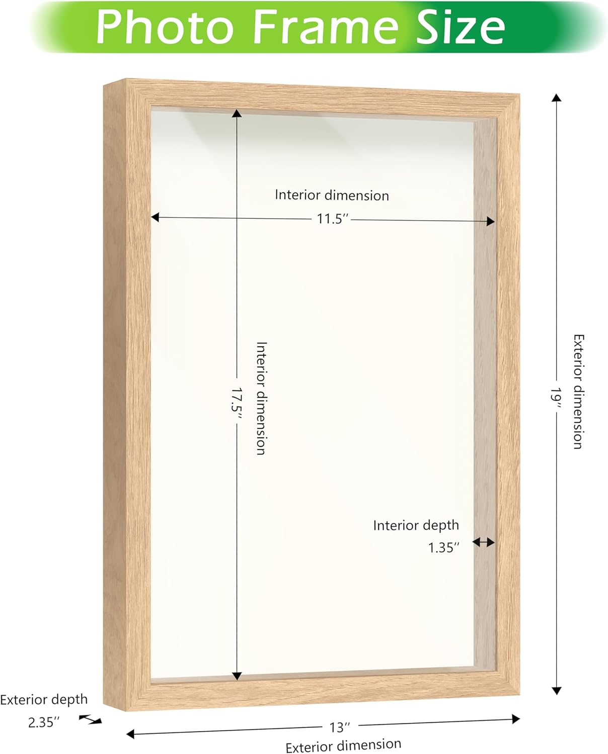 FrameWorks 12" x 18" Natural Oak Wooden Shadow Box Frame – Soft Felt Back, Tempered Glass, and Included Elegant White Ball Push Pins