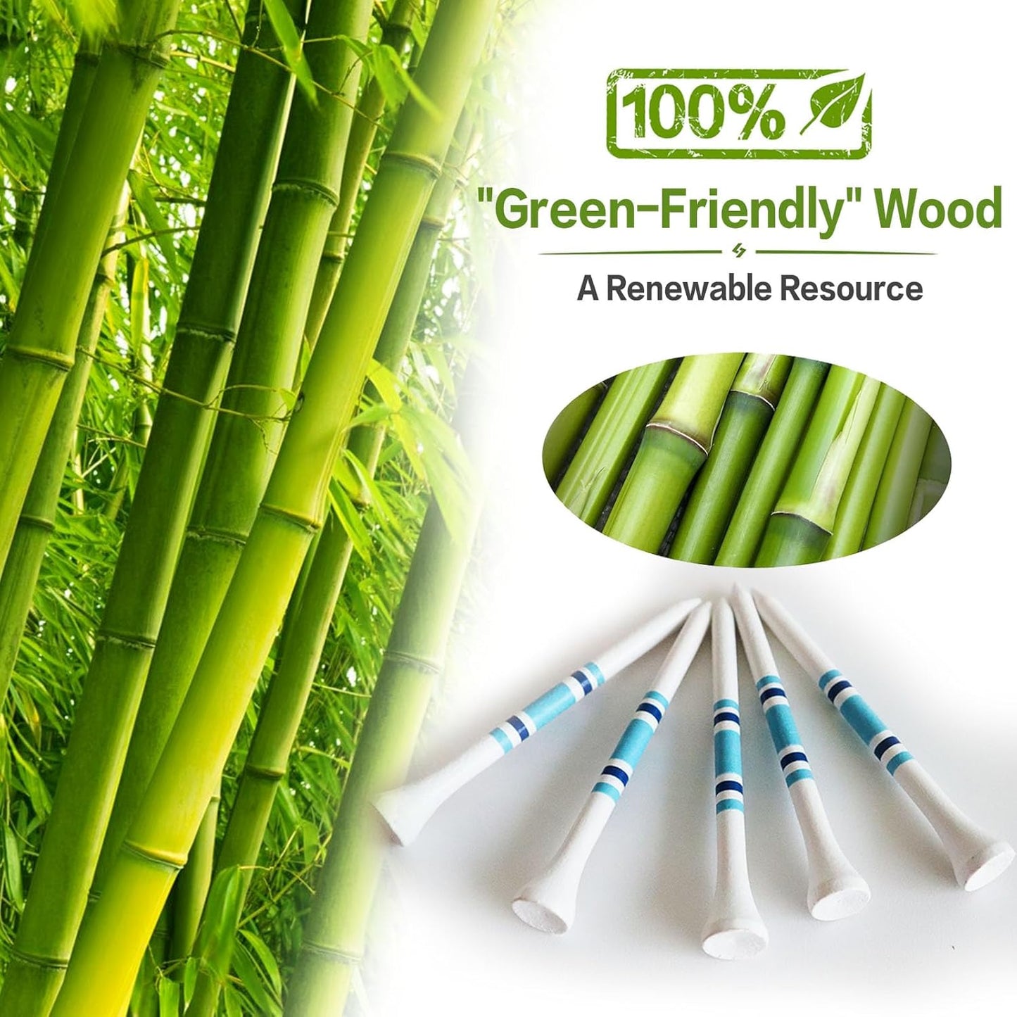 FINGER TEN Golf Tees Wood 3 1/4 2 3/4 Inch Wooden Bamboo 50/120 Count, Durable Biodegradable Colored Bulk Tee 70mm 83mm