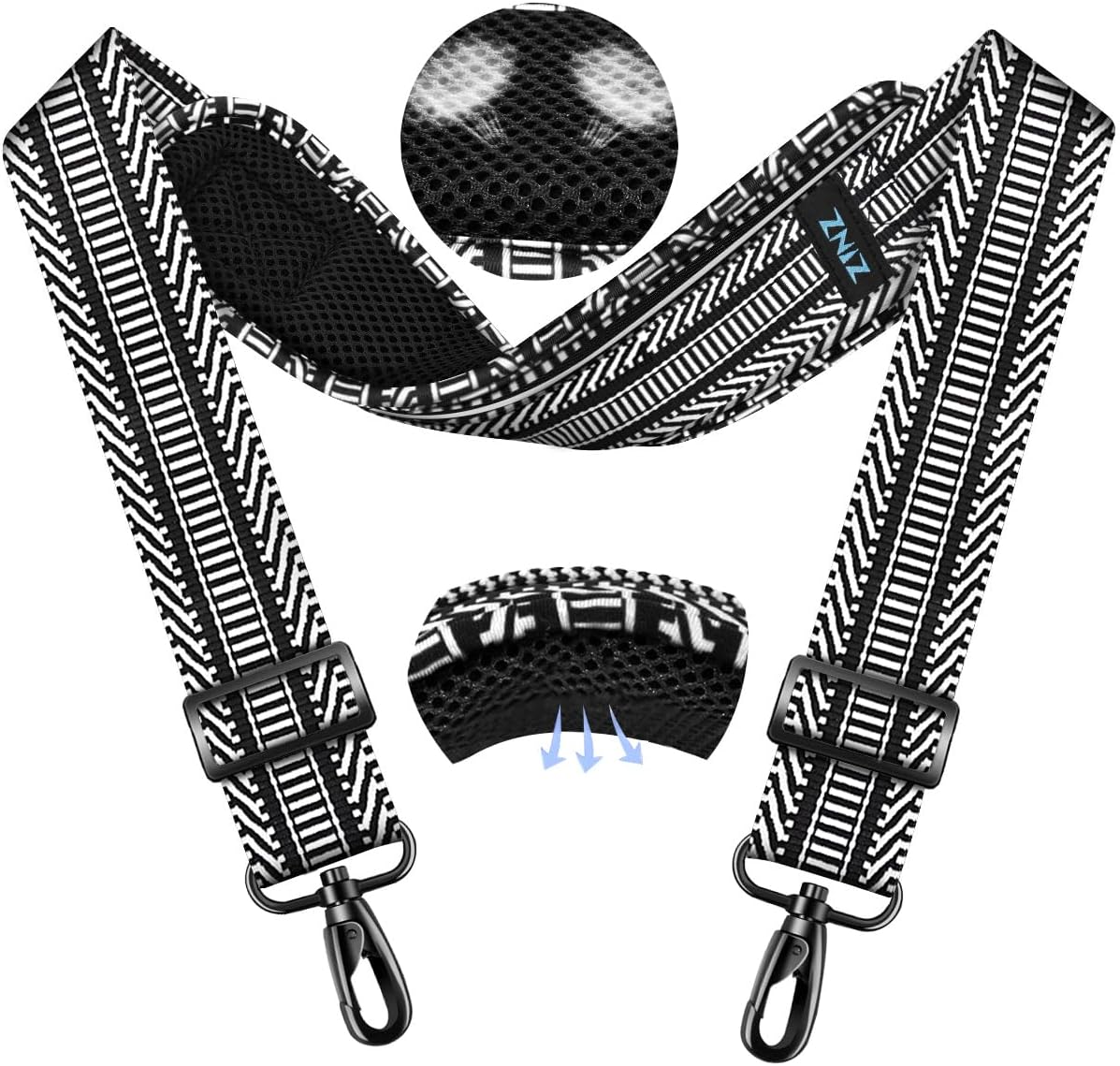 ZINZ 79.5" Universal Strap with Ultra-Thick Fixed Breathable Pad - Adjustable Heavy-Duty Shoulder Strap for Laptop, Crossbody, Luggage, Gym, Camera Bag and More - TH01B03