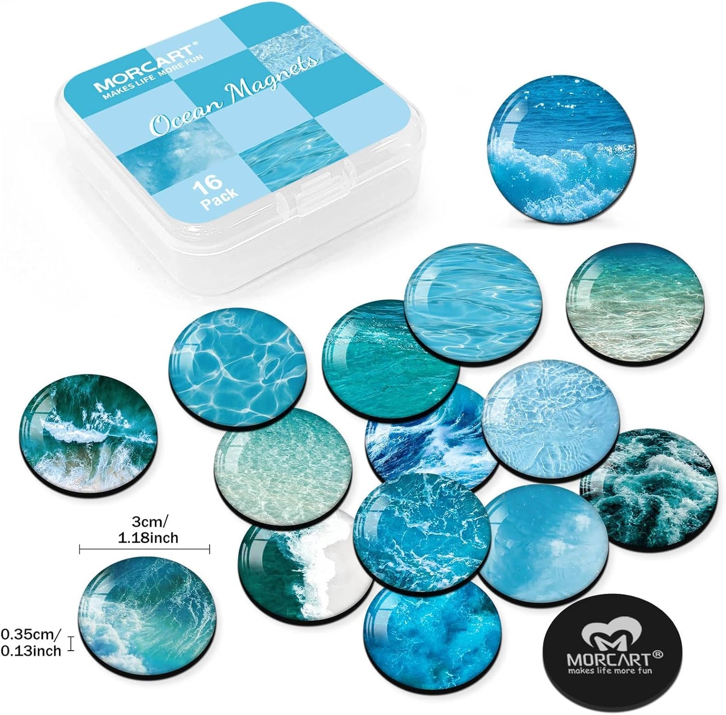 MORCART 16PCS Fridge Magnets, Ocean Magnets Decoration for Refrigerator Locker Whiteboard Decorative Magnetic Board Cabinets Classroom Office Cubicle School Cute