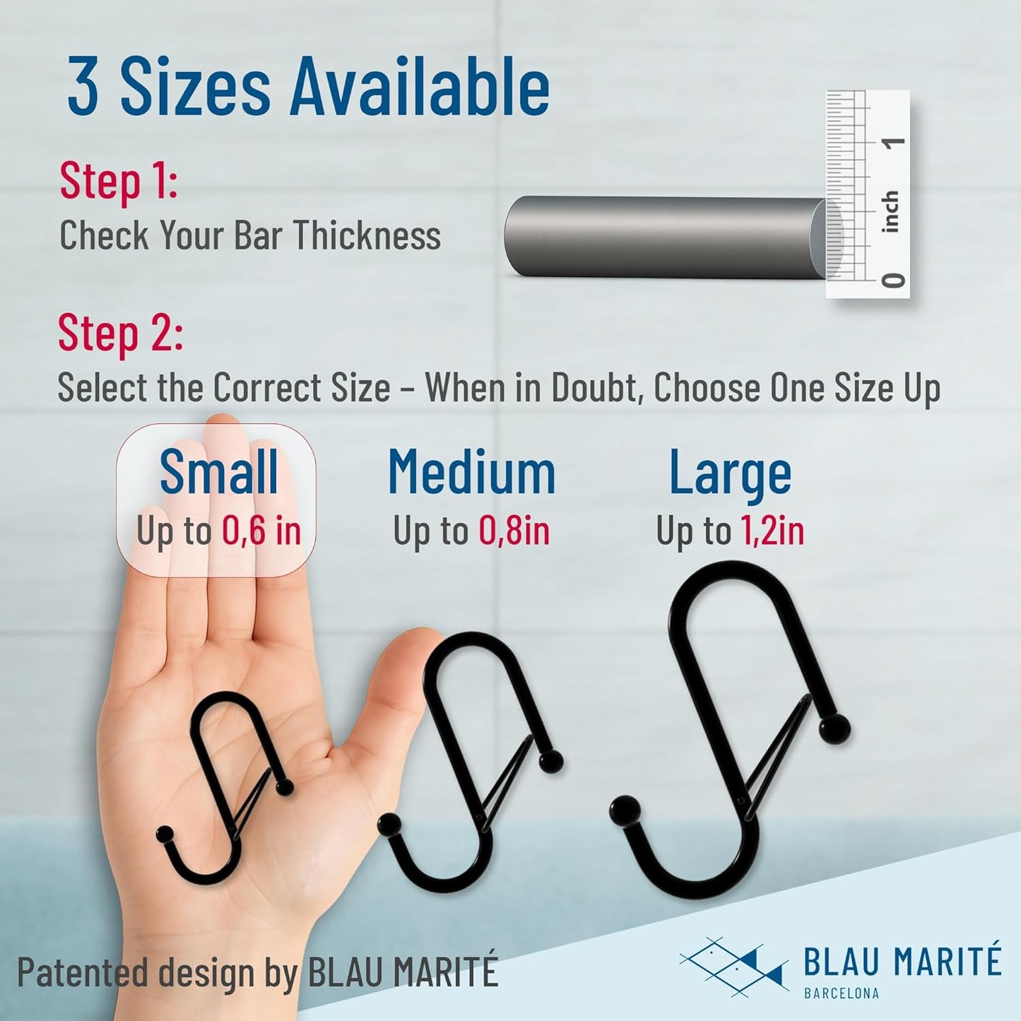 10-Pack Metal S Hooks for Hanging – Heavy-Duty S-Shaped Hook with Safety Buckle – Fits Bars up to 0.6 in – Anti-Drop Hooks for Kitchen, Pot Racks & Towel Bars – Black (Small)