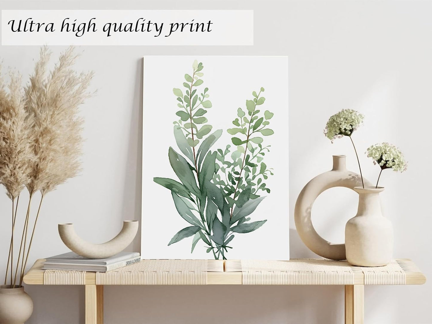 Induslyfe Framed Eucalyptus Sage Green Botanical Plant Wall Art Canvas Decor Set of 6, Nature Wall Art Prints Posters Art, Eucalyptus decor Flower wall art for bathroom bedroom living room 9x12