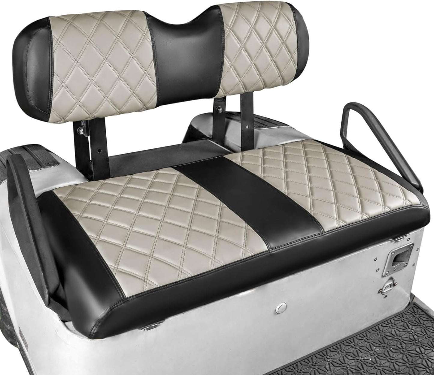 NOKINS Golf Cart Diamond Seat Covers Kit, Fit for EZGO TXT 1994-2013/EZGO RXV OEM Standard Front Seat Cushion, Golf Cart Vinyl Seat Cover, No Nails Required (Oyster Gray and Black)