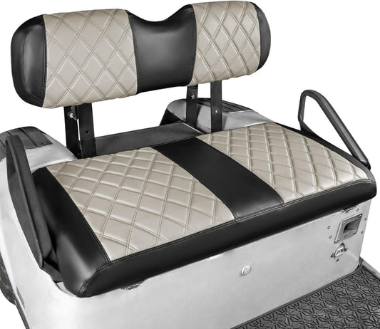 NOKINS Golf Cart Diamond Seat Covers Kit, Fit for EZGO TXT 1994-2013/EZGO RXV OEM Standard Front Seat Cushion, Golf Cart Vinyl Seat Cover, No Nails Required (Oyster Gray and Black)