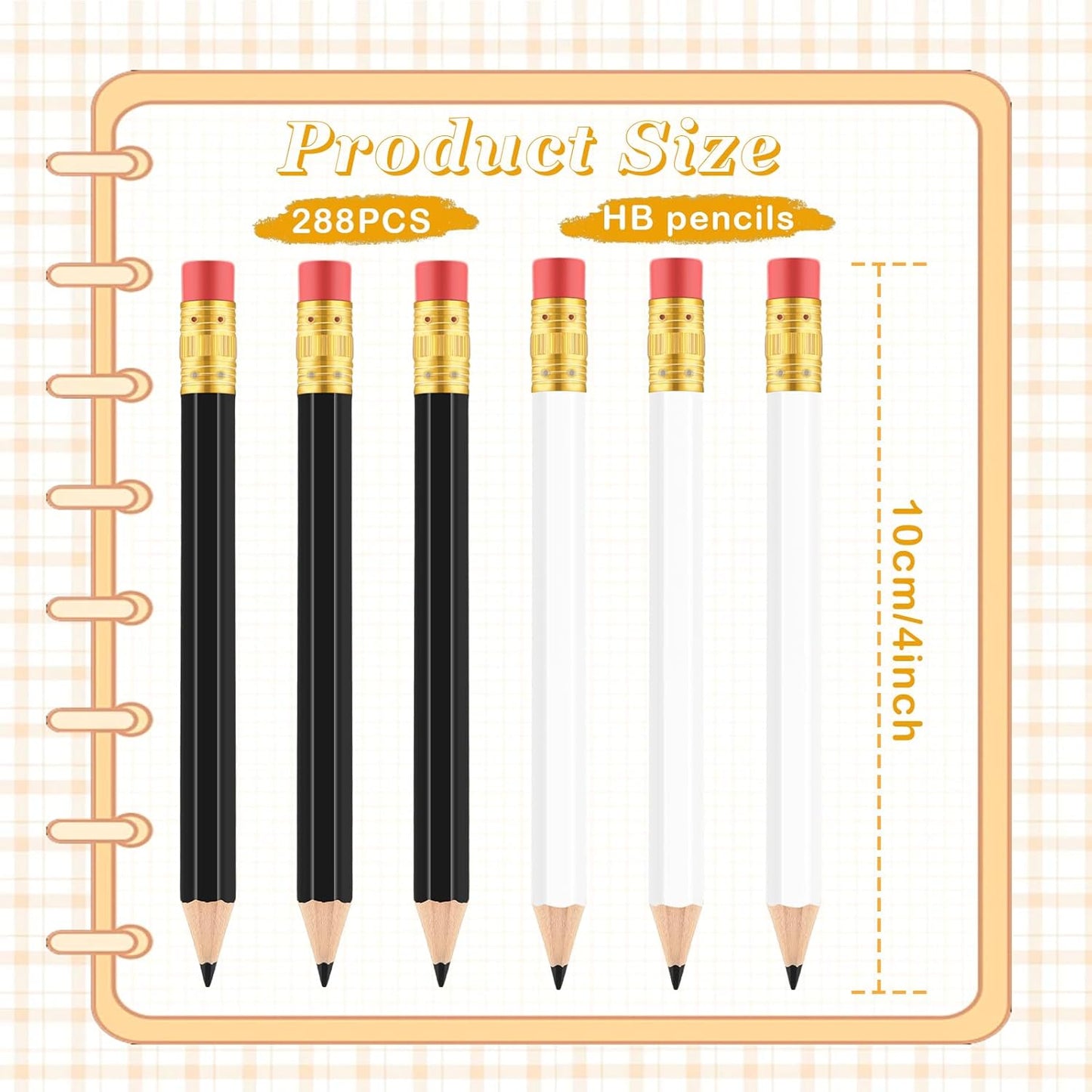 Chivao 288 Pieces Golf Mini Pencils Bulk with Eraser #2 HB Golf Short Pre Sharpened Pencils for Party Favors Office Supplies 4 Inch (Black and White)