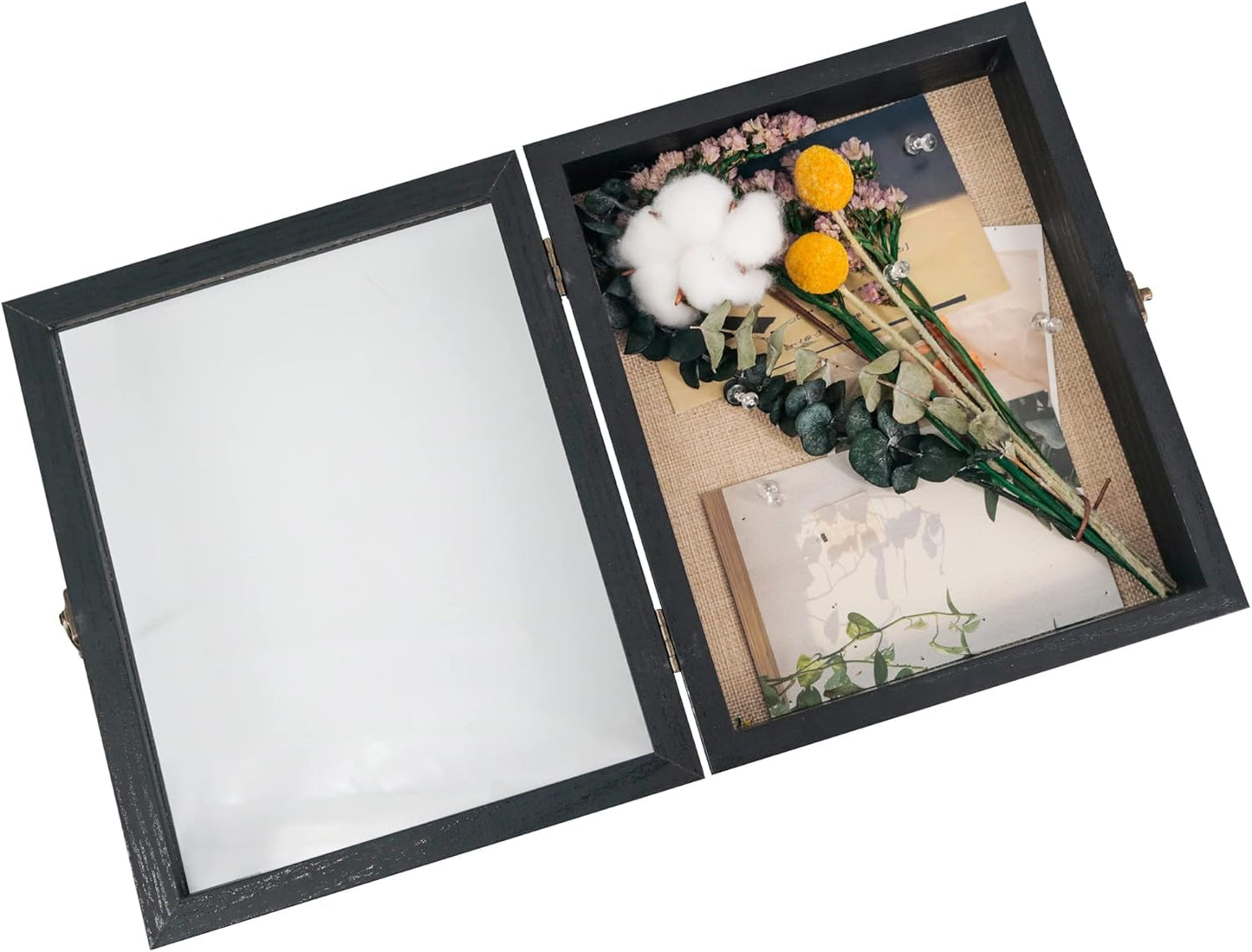 GraduatePro Shadow Box Frame 8x10 Display Case with Linen Back, Real Glass Window Door with Hinge, Picture Frame Wedding Bouquet Memorabilia Medals Photos Memory Box for Keepsakes, Rustic Black