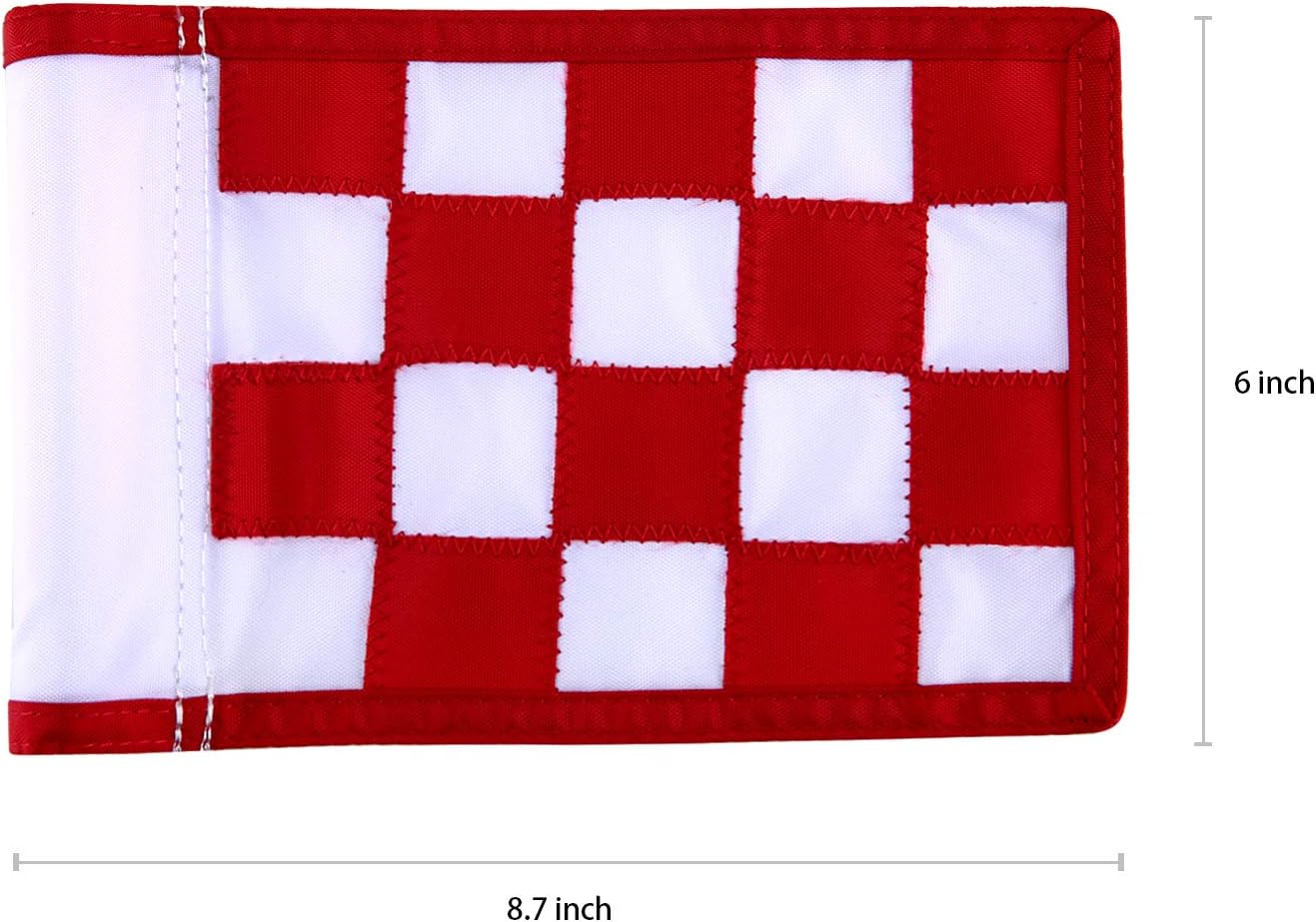 Nylon Golf Putting Green Flags - Solid & Checkered, Indoor/Outdoor, 8.7"x6" (White-Red)