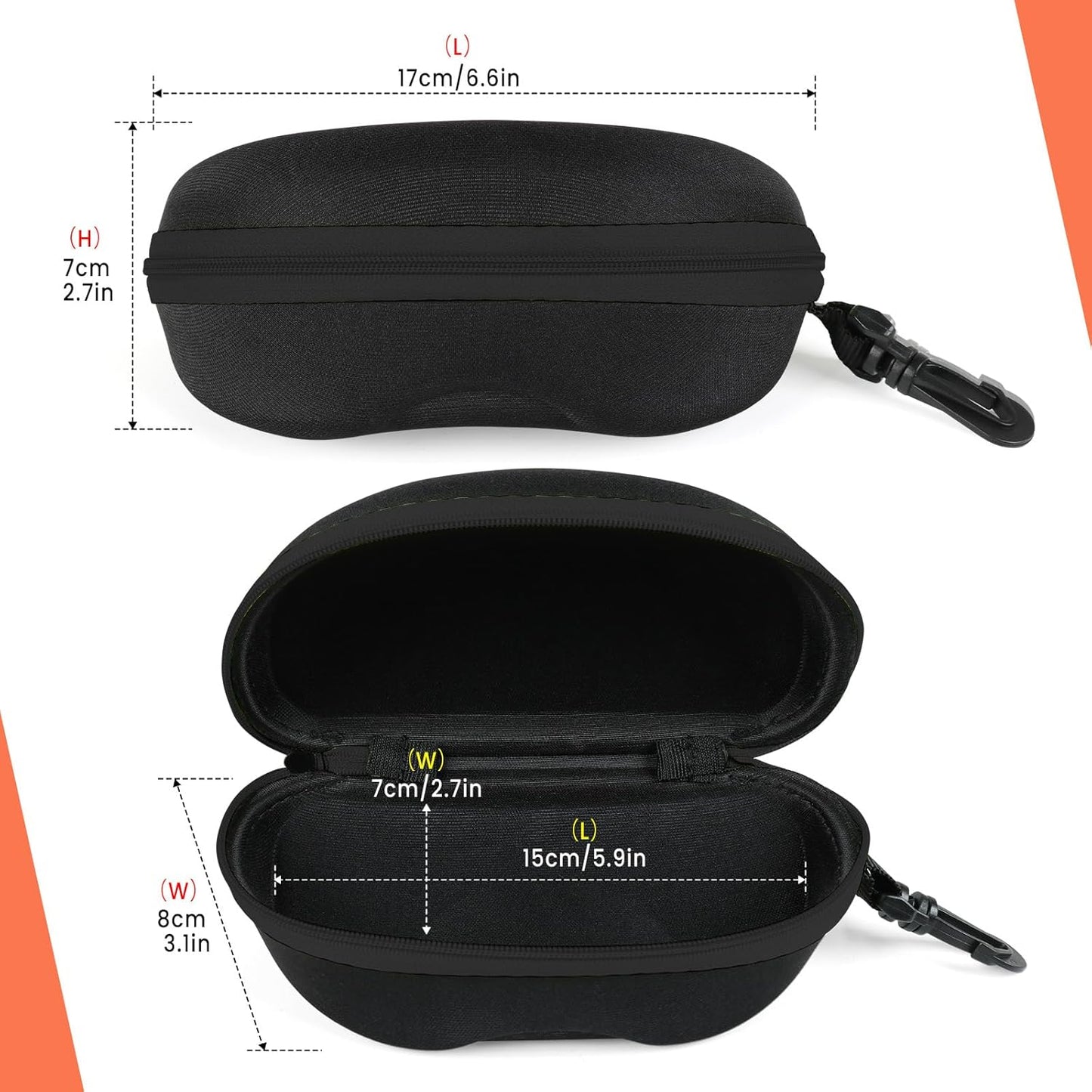 INNOLIFE Zipper Hard Shell Sunglasses Cases, Portable Travel Eyeglasses Cases with Plastic Hook for Men Women