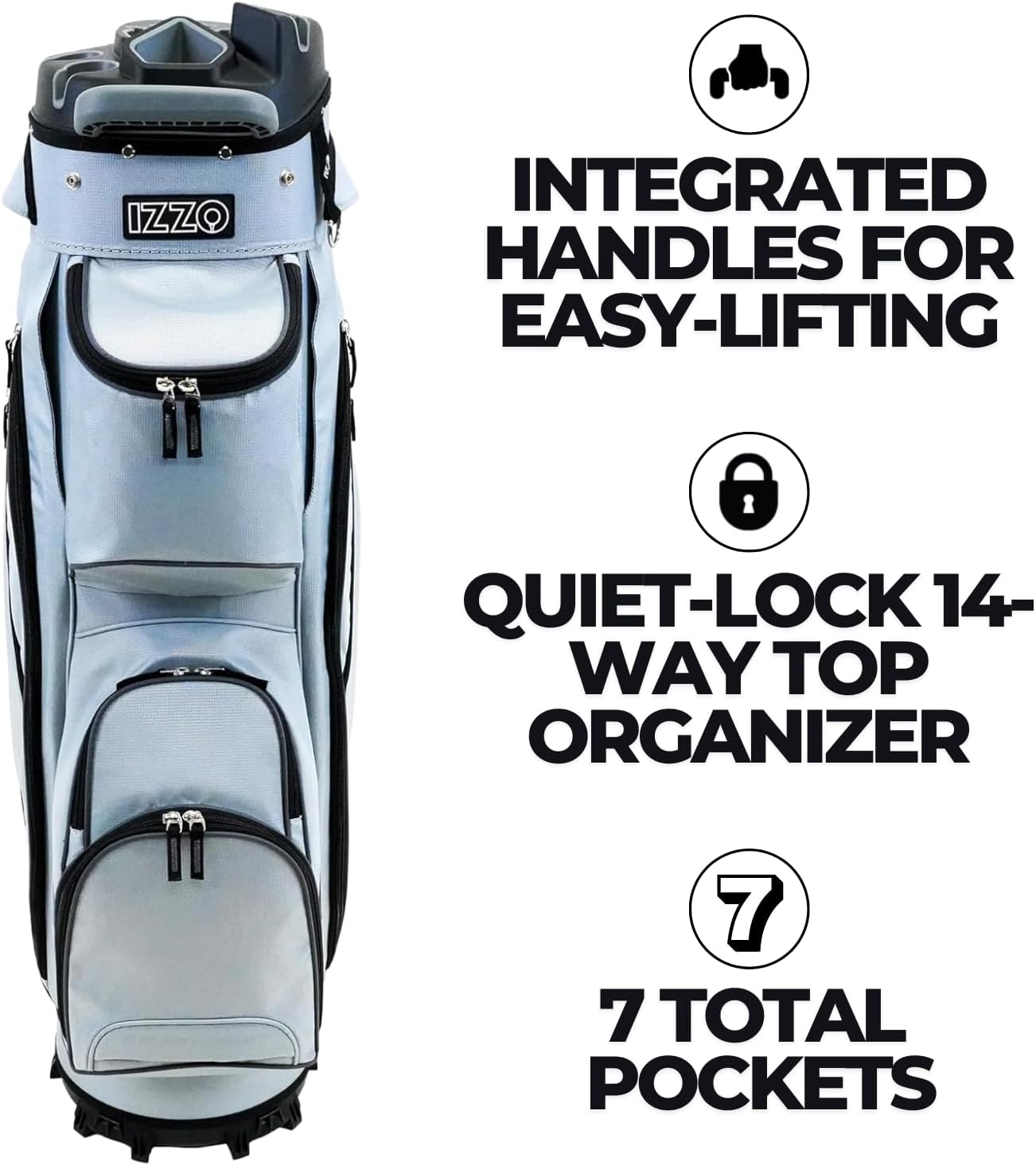 Izzo Vault Golf Cart Bag - Quiet-Lock 14 Way Club Divider