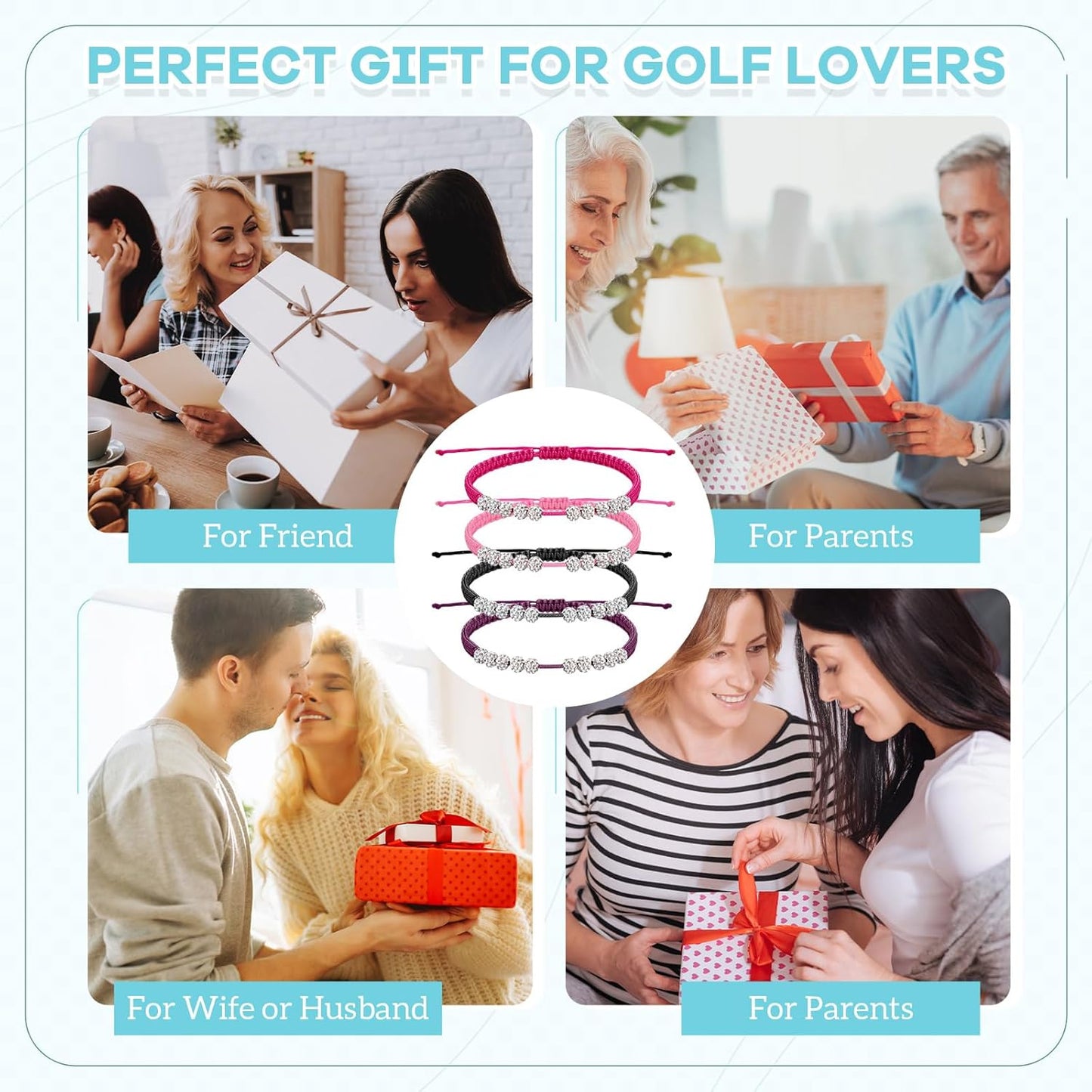 Quelay 4 Set Golf Rhinestones 10 Beads Score Counter Bracelets with Storage Gift Box Multicolor Adjustable Golf Stroke Counting Accessories for Women Christmas New Year Gifts