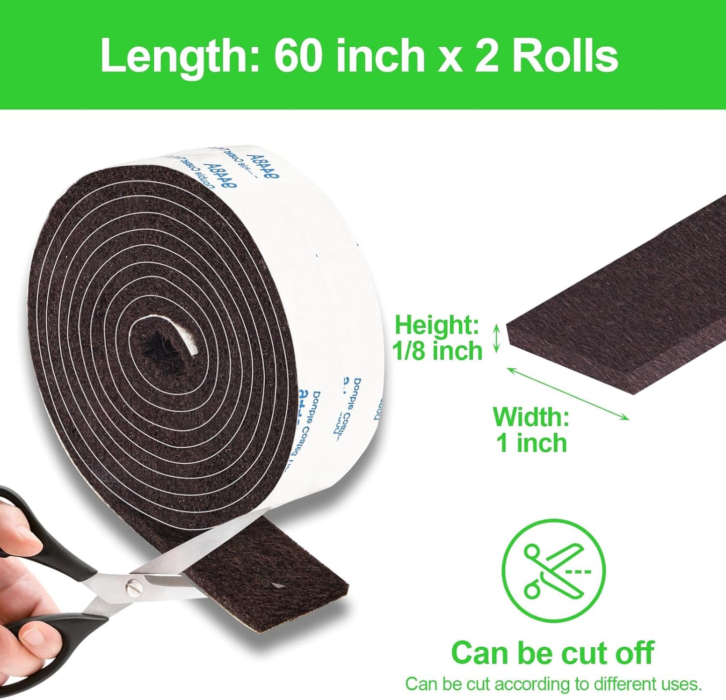 Felt Strips with Adhesive Backing, 2 Rolls 1x60 Inches Brown, Felt Tape for Furniture Protection