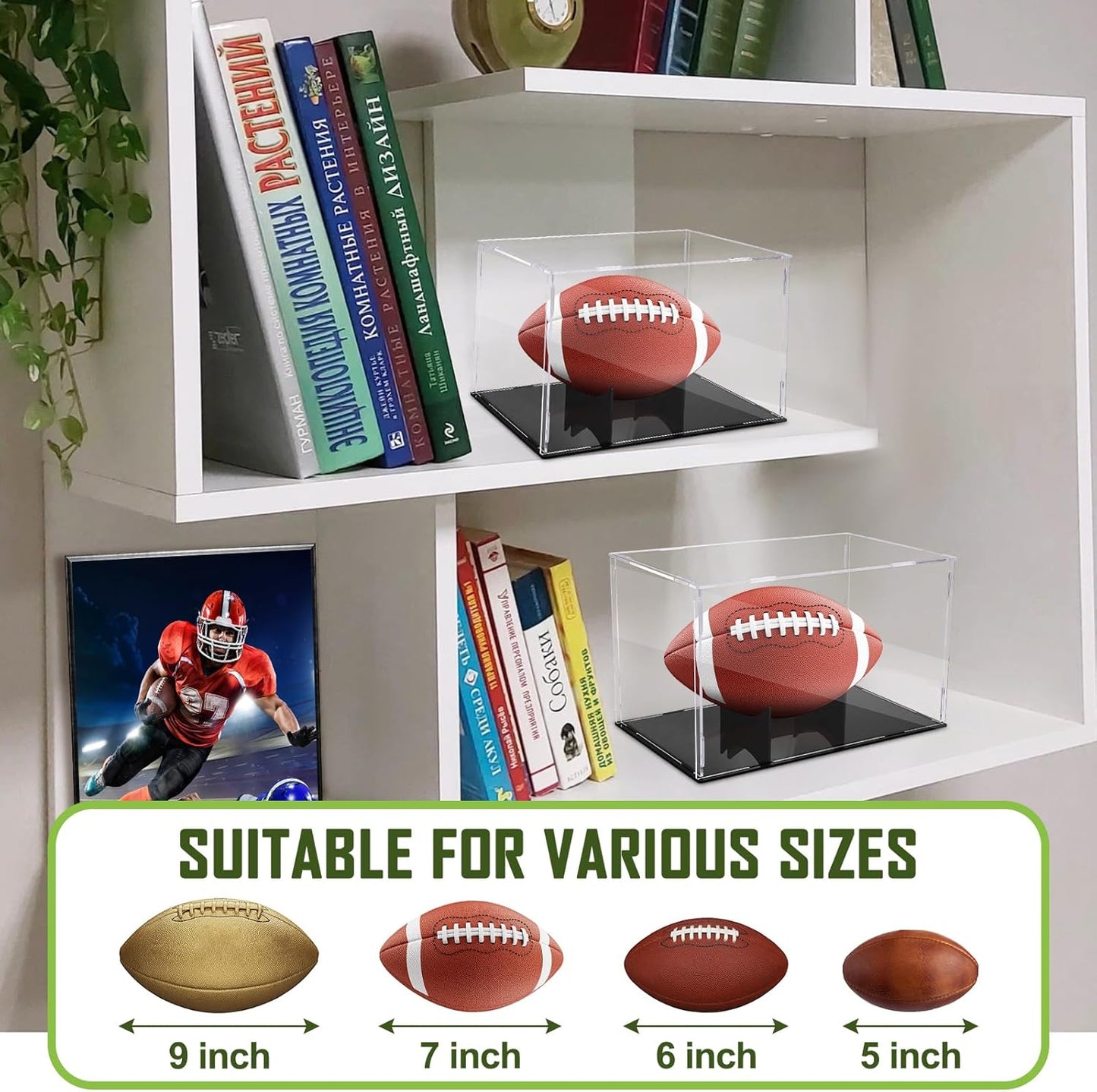 Football Display Case Full Size，Memorabilia Display Box Cases for Football，Acrylic Clear Box with Wood Stand Solid Base (Portable Assembly of Acrylic)