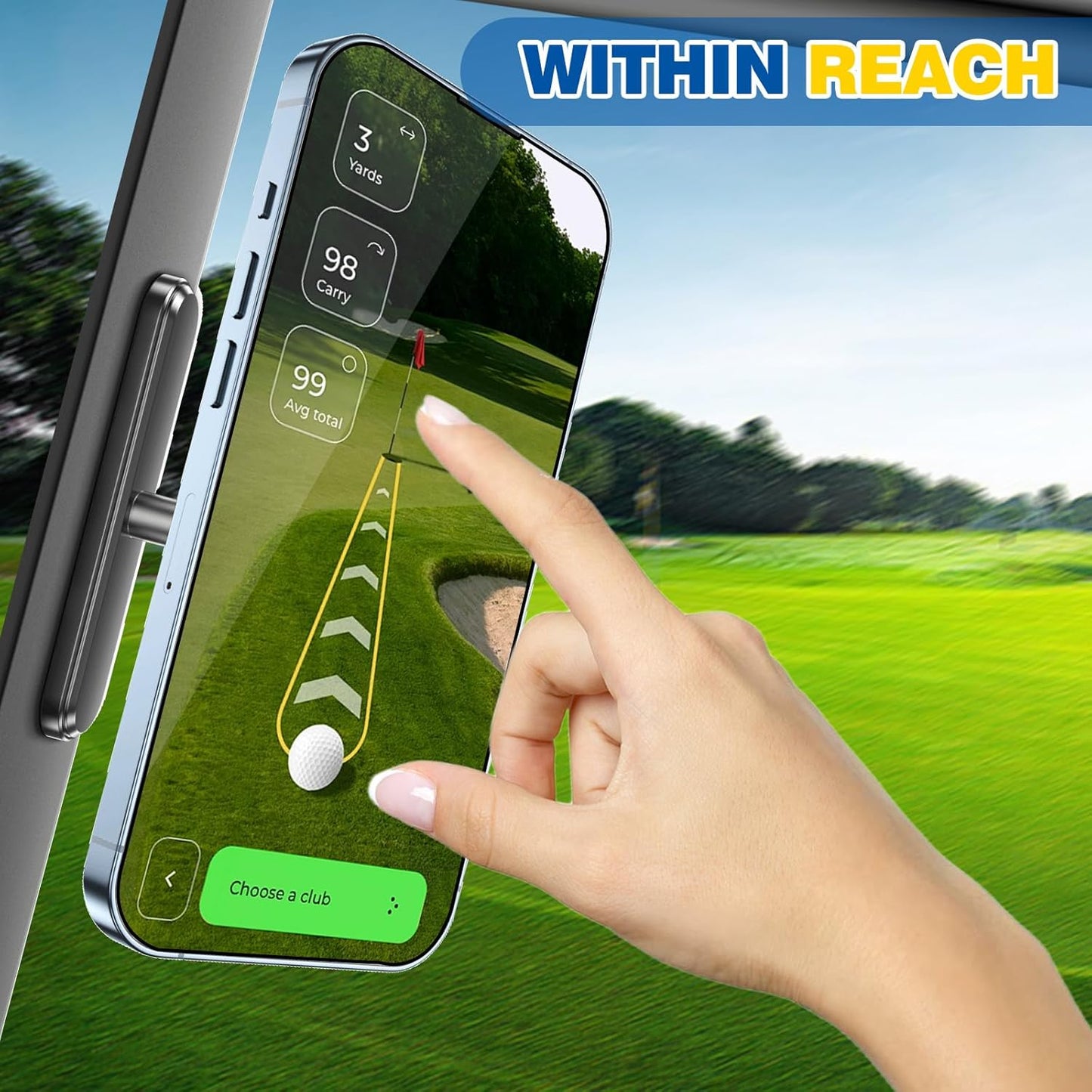 Magnetic Golf Cart Phone Holder, Alloy Phone Mount, Compatible with MagSafe iPhones Series Equipment and All Non-Magnetic Phones Fits EZGO/Club Car/Golf Cart Accessories, Gift for Men Women