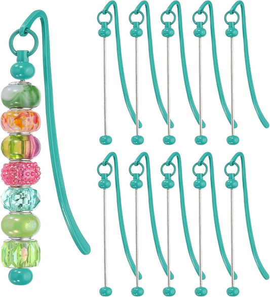PATIKIL Beadable Bookmarks, 10 Pcs Beaded Bookmark DIY Metal Blank Bar Bulk for Bookmark DIY Making Craft, Beading Pendant Charm, Peacock Blue