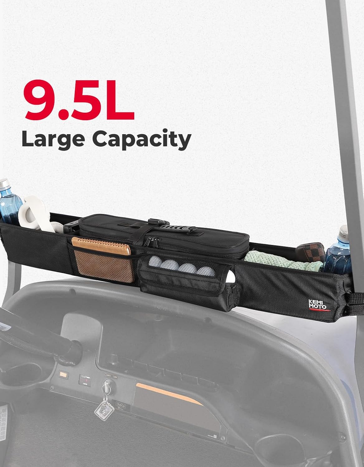 KEMIMOTO Golf Cart Storage Bag, Front Storage Basket with Insulated, Foldable Golf Cart Organizer Bag, Compatible with EZGO Club Car Precedent, Tempo, Onward, Drive2, No Drilling, Black