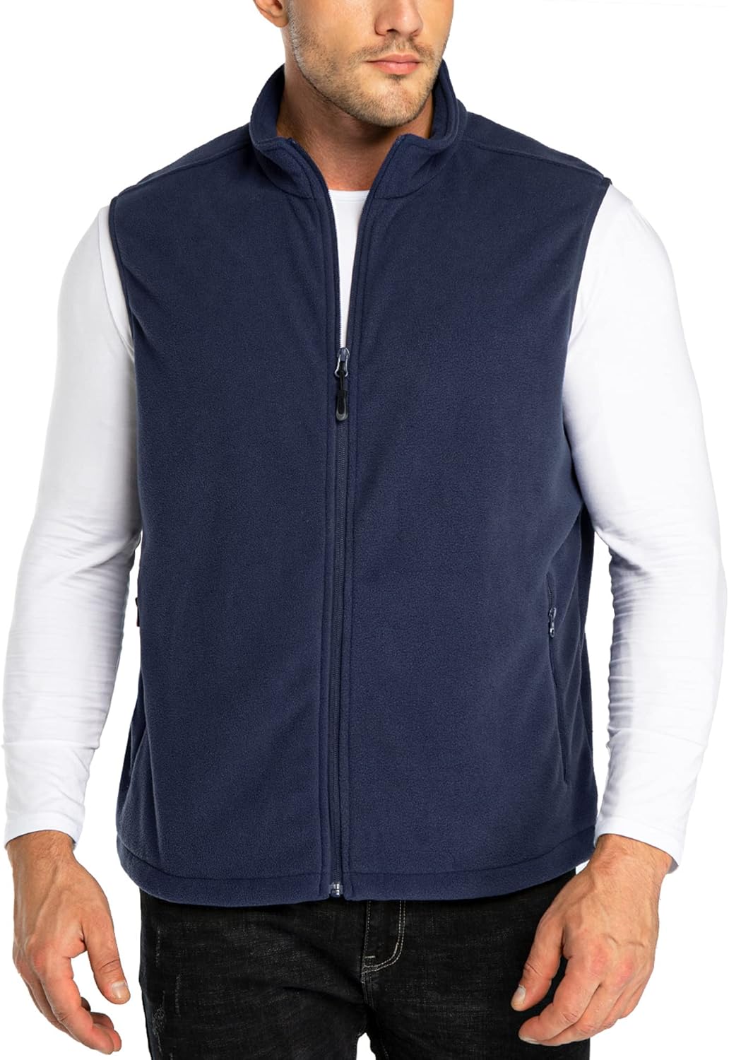 33,000ft Men's Fleece Vest, Lightweight Warm Zip Up Polar Vests Outerwear with Zipper Pockets, Sleeveless Jacket for Winter