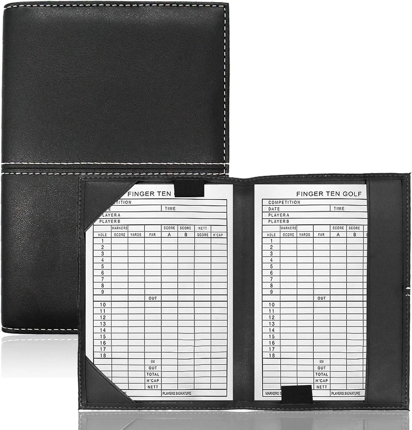 FINGER TEN Golf Scorecard Holder Leather Yardage Books Cover Lucky Clover with 2 Free Pencil Value Pack Deluxe Pocket Score Card Covers Gift for Men Women Golfer