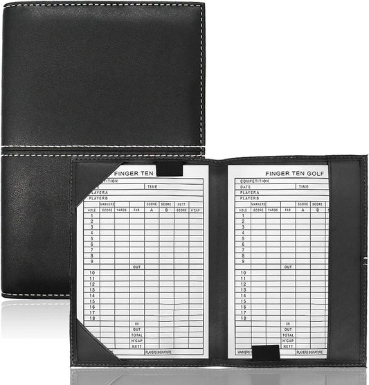 FINGER TEN Golf Scorecard Holder Leather Yardage Books Cover Lucky Clover with 2 Free Pencil Value Pack Deluxe Pocket Score Card Covers Gift for Men Women Golfer