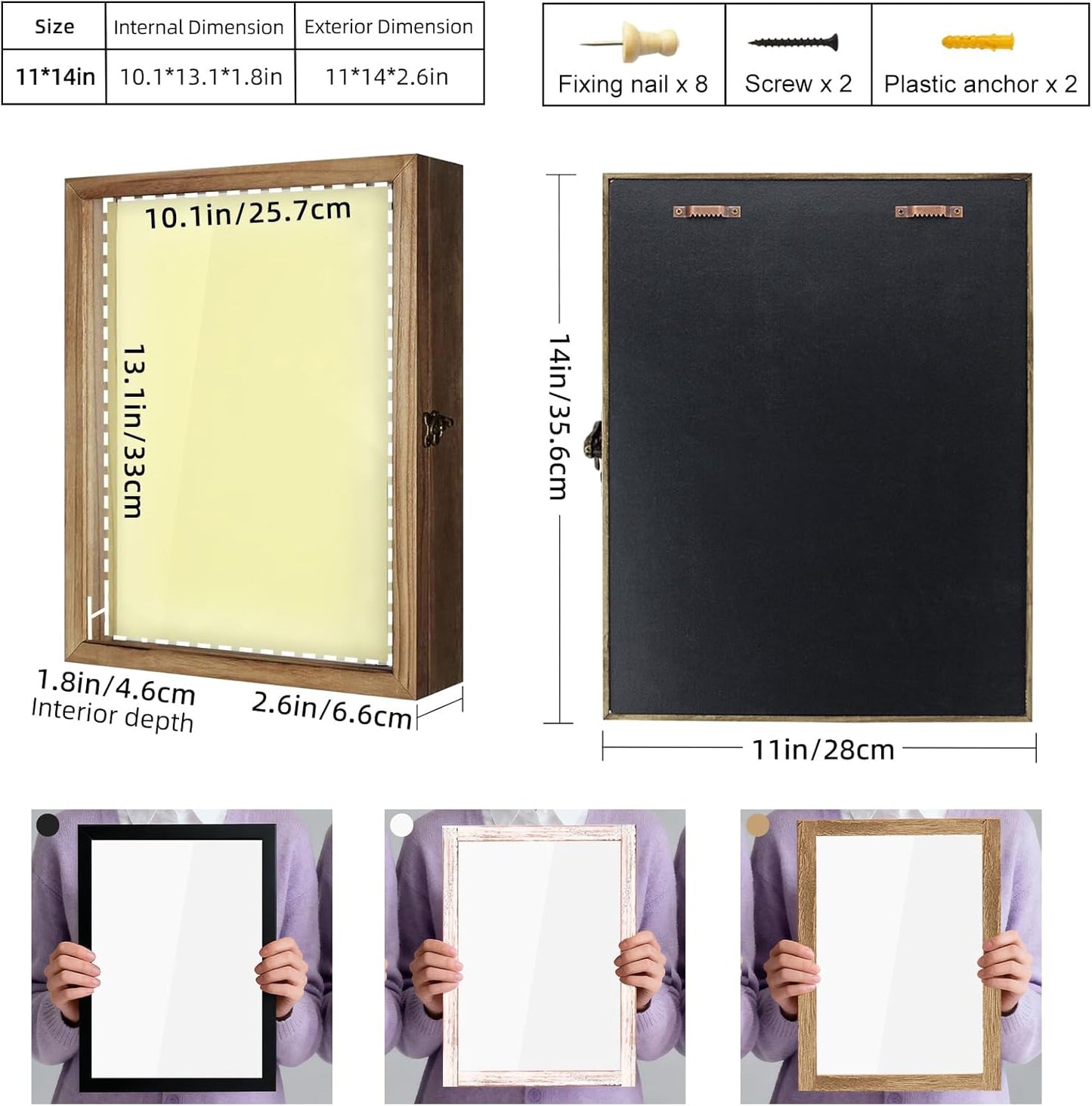 TJ.MOREE Shadow Box Display Case 11 x 14 Shadowbox Frame with Linen Back Memorabilia Bouquet Medals Photos Memory Box for Keepsakes