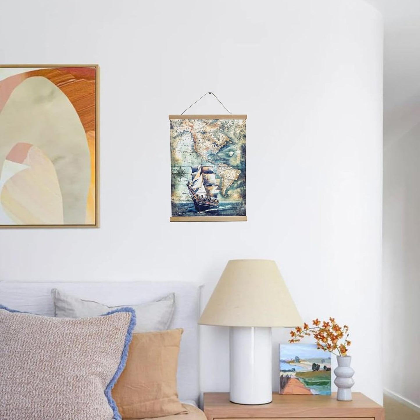 Vintage Coastal Wall Art Nautical Map Retro Art Prints,Boy Wall Art For Bedroom Ocean Art Compass Ship Wall Decor Modern Family Bedroom Decor Posters 12x16in