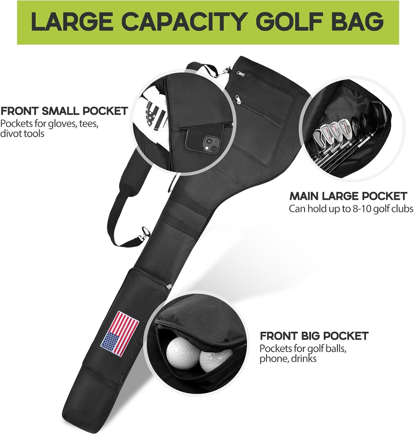 Golf Club Bag, Portable Foldable Mini Golf Carry Bag Lightweight Golf Sunday Bag for 8-10 Golf Clubs, Waterproof Golf Club Travel Bag for Women, Men