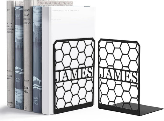 Personalized Name Metal Book Ends 2 Pcs, Unique Bookends for Shelves Room Decorative, Heavy Duty Metal Bookends, Non-Slip Book Stopper, Book Shelf Holder for Home Office School, Book Lovers Gifts
