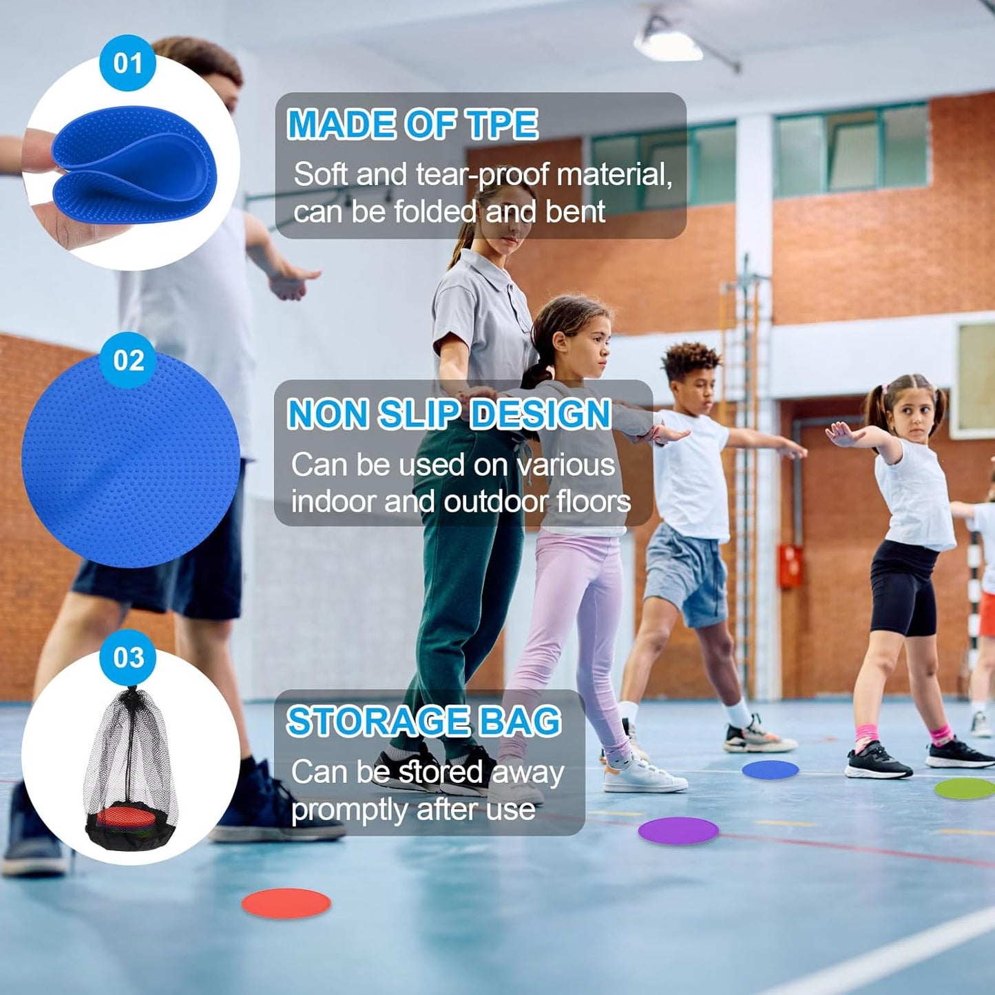 PATIKIL 4 Inch Poly Spot Markers, 24Pcs Non Slip Rubber Floor Dots with Storage Bag Flat Agility Cones for Sports Training Basketball Football