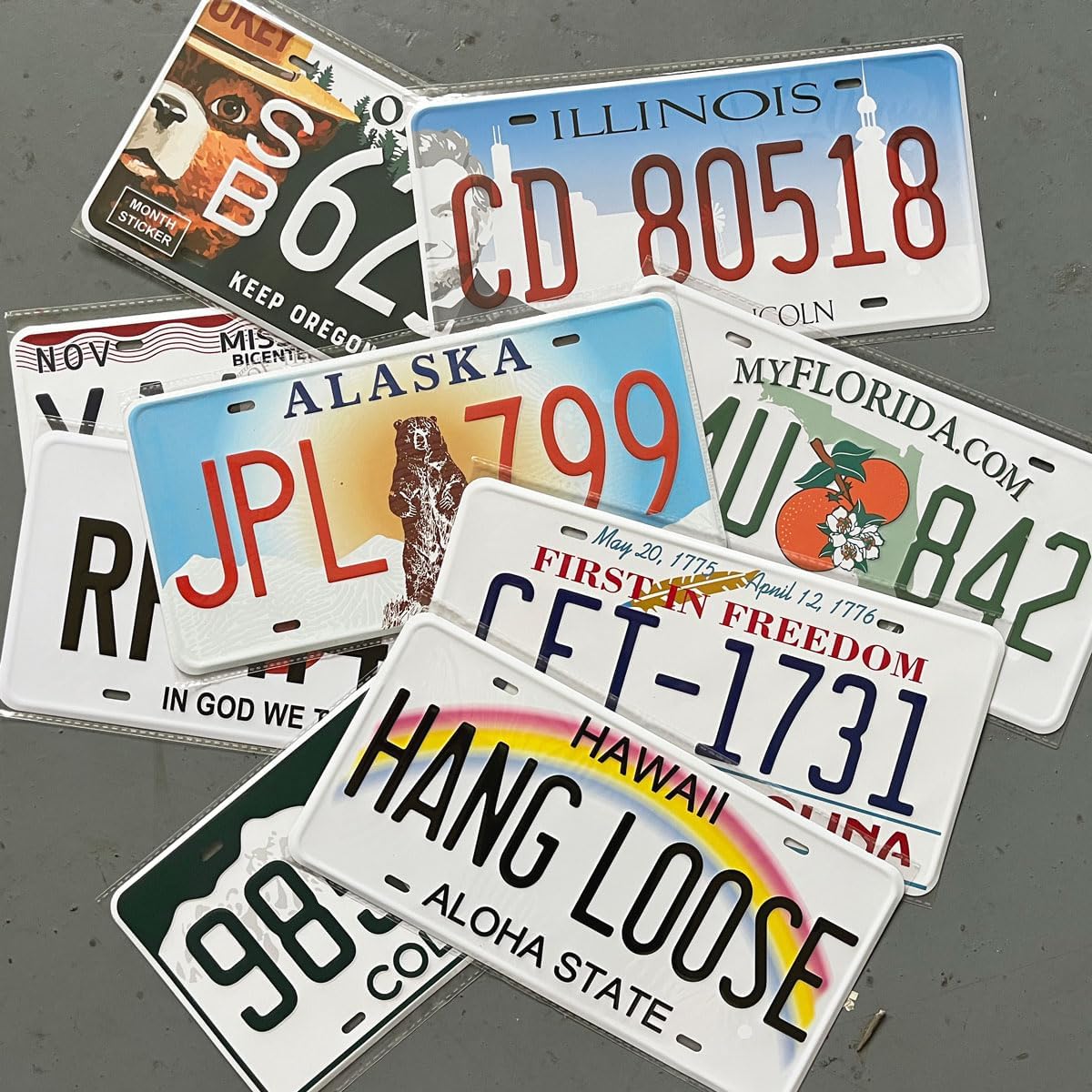 Assorted Replica License Plates, Prop Number Tags, Man Cave Garage Bar Decor, 6x12 inches (5 pcs)