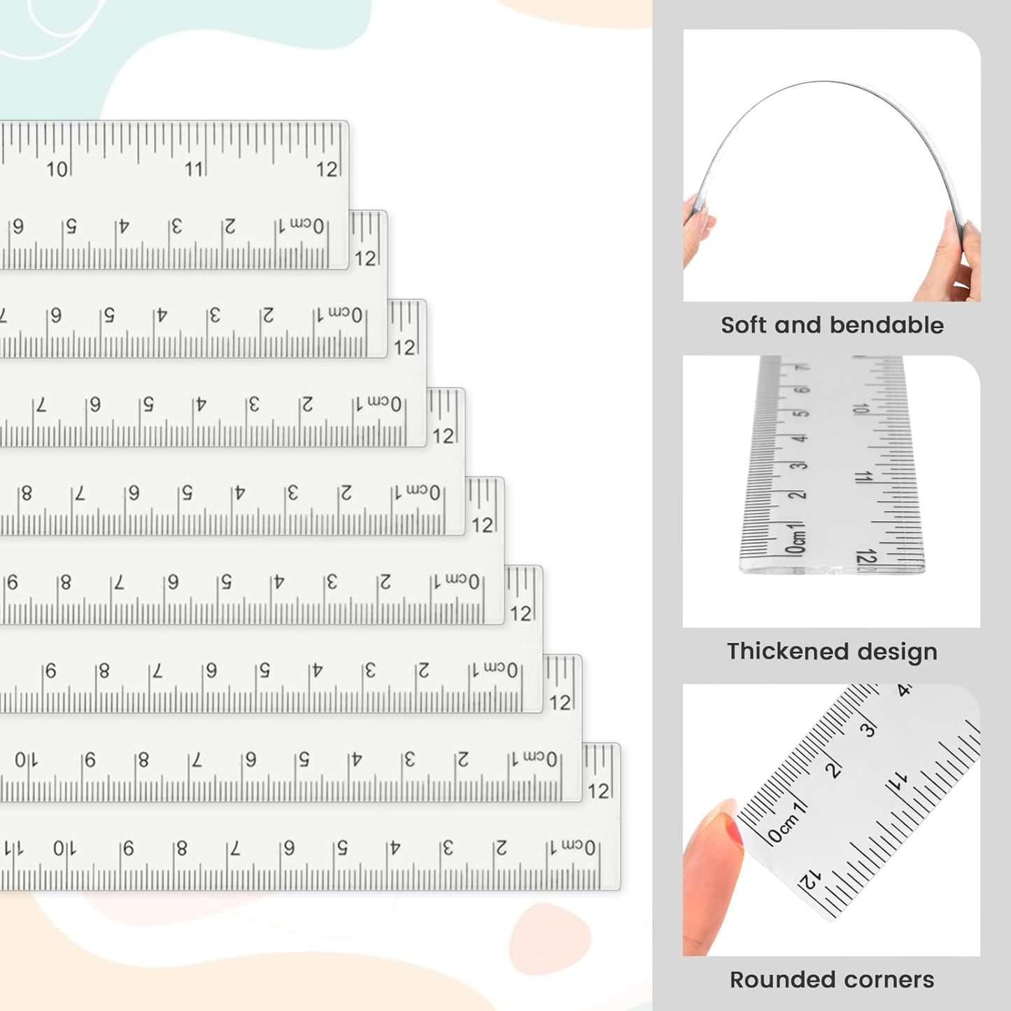 32 Packs Clear Plastic Ruler 12 Inch, 12 Inch Ruler with Centimeter and Millimeter, Plastic Metric Rulers Bulk Set Transparent Assorted Color Office Home Supplies