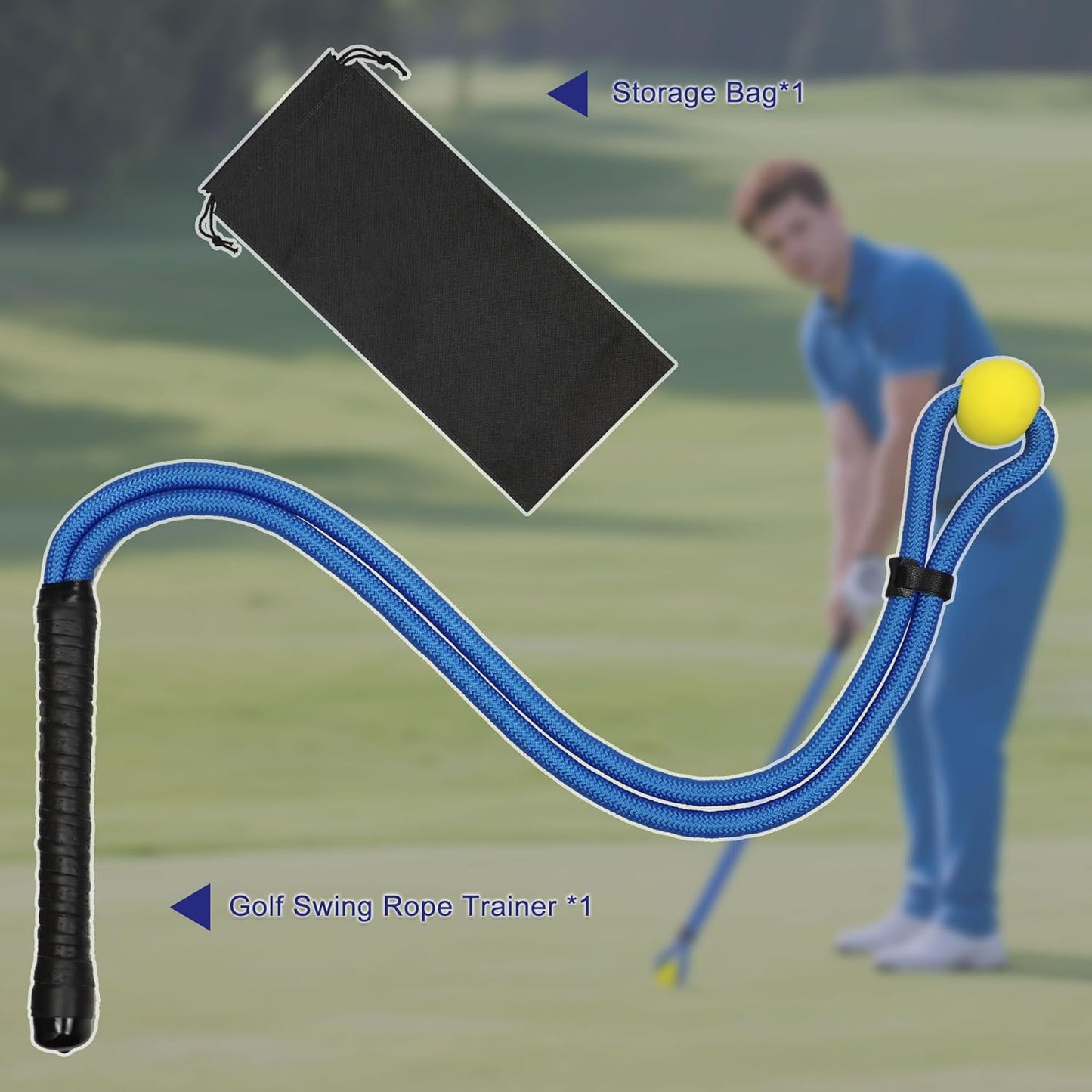 Golf Rope Swing Trainer, Golf Swing Training Aid to Improve Speed, Accuracy, Rhythm, Flexibility and Strength, Portable Golf Training Tool for Indoor/Outdoor Practice