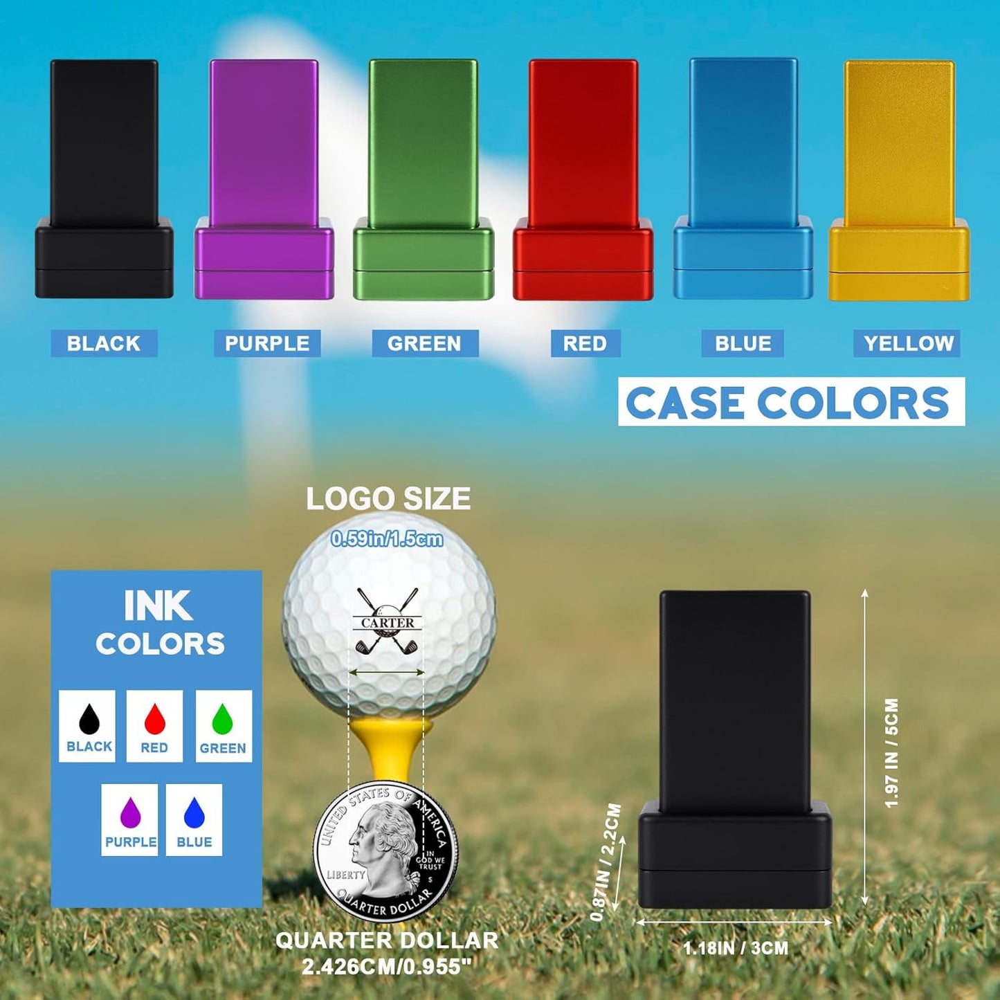 Custom Golf Ball Stamp with Quick-Dry Waterproof Ink, Personalized Self-Inking Golf Ball Marker with Name or Monogram, 6 Color Options, Golf Essential, Golf Accessories for Men Beginners