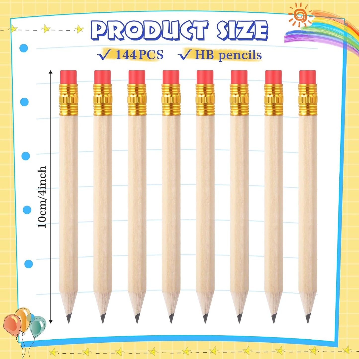 Outus 144 Pcs Mini Golf Pencils Bulk Half Pencils with Eraser #2 HB Pre Sharpened for Party Favors Office Supplies 4 Inch(Burlywood)