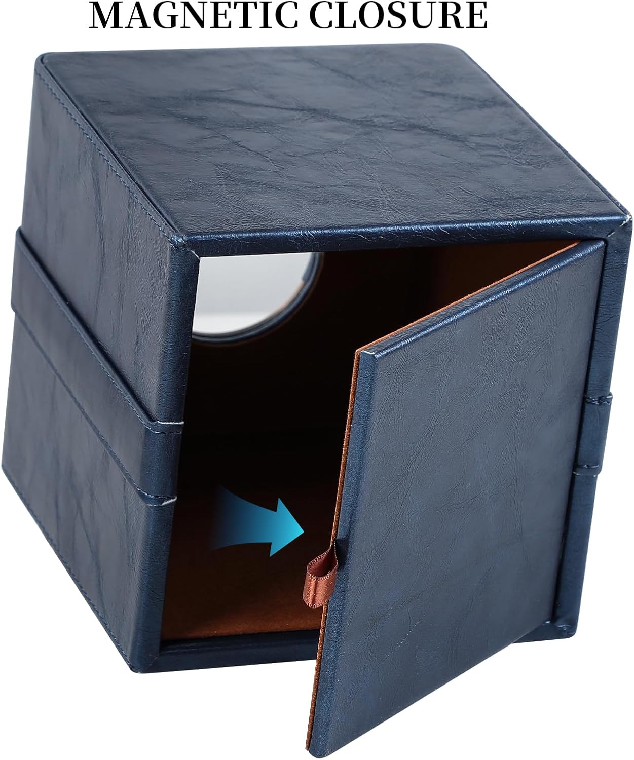 Luxury Square Tissue Box Cover, PU Leather Tissue Box Holder with Magnetic Closure and Gold Decorative Grommets for Bathroom Bedroom, Decorative Elegant Cube Tissue Holder (Blue)