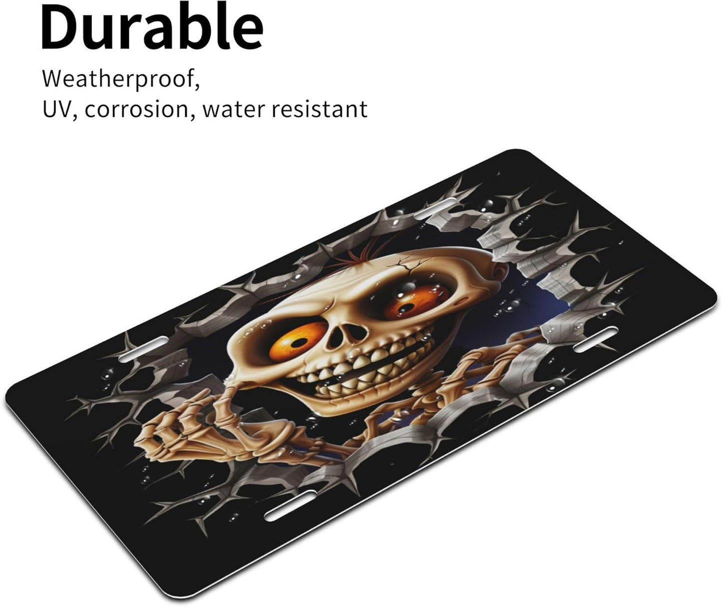 Front License Plate for Car Designs Skull Gothic Cave Stainless License Plate Cover Holder for Men Women Metal Aluminum Decorative Accessory Vanity Tag Standard 6 X 12 inch (4 Holes)