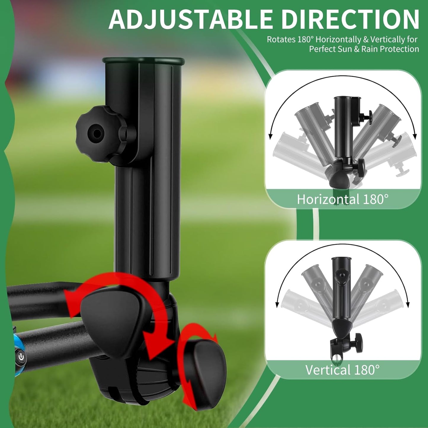 Golf Cart Umbrella Holder Compatible with Bag Boy, Heavy-duty Umbrella Stand, Aluminum Alloy Base Strong Windproof, Universal Mounting for Mobility Scooter, Stroller, Wheelchair, Beach Chair, Black