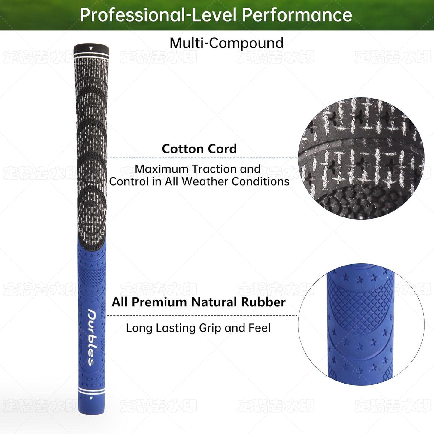 Golf Grips with Regripping Kit – All Weather Multi-Compound Golf Club Grips for Men & Women – Corded Rubber Grip Set – Standard & Midsize Wood and Iron Grip Kit – All Level Golfing Accessories