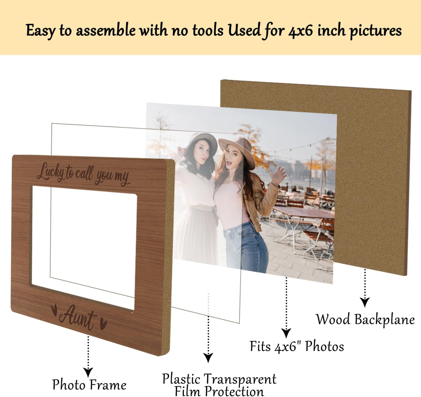 Aunt Picture Frame, Wooden Photo Frame with Stand, Birthday Gifts for Women Aunt Auntie Aunt To Be, Home Office Desk Decor Photo Frame Tabletop Display -xk32