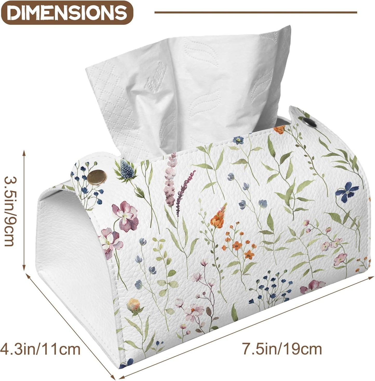 Watercolor Wildflowers Tissue Box Cover Holder – Rectangular Tissue Organizer, Decorative Napkin Box Case for Home, Office & Car