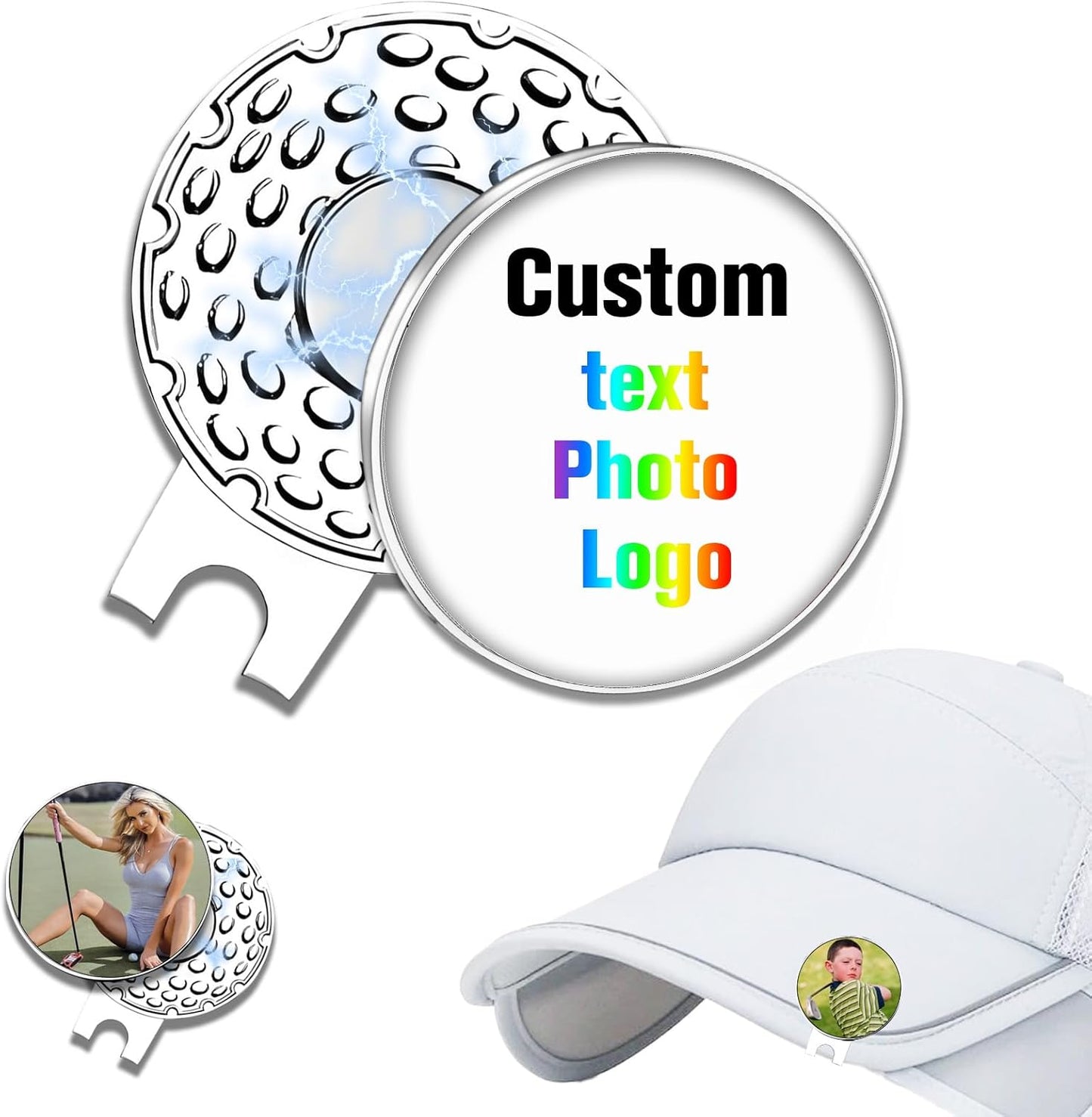 Custom Golf Ball Marker with Magnetic Hat Clip Personalized Photo Logo Text Name for Men Women Golfers Gifts for Dad Boyfriend Golfe