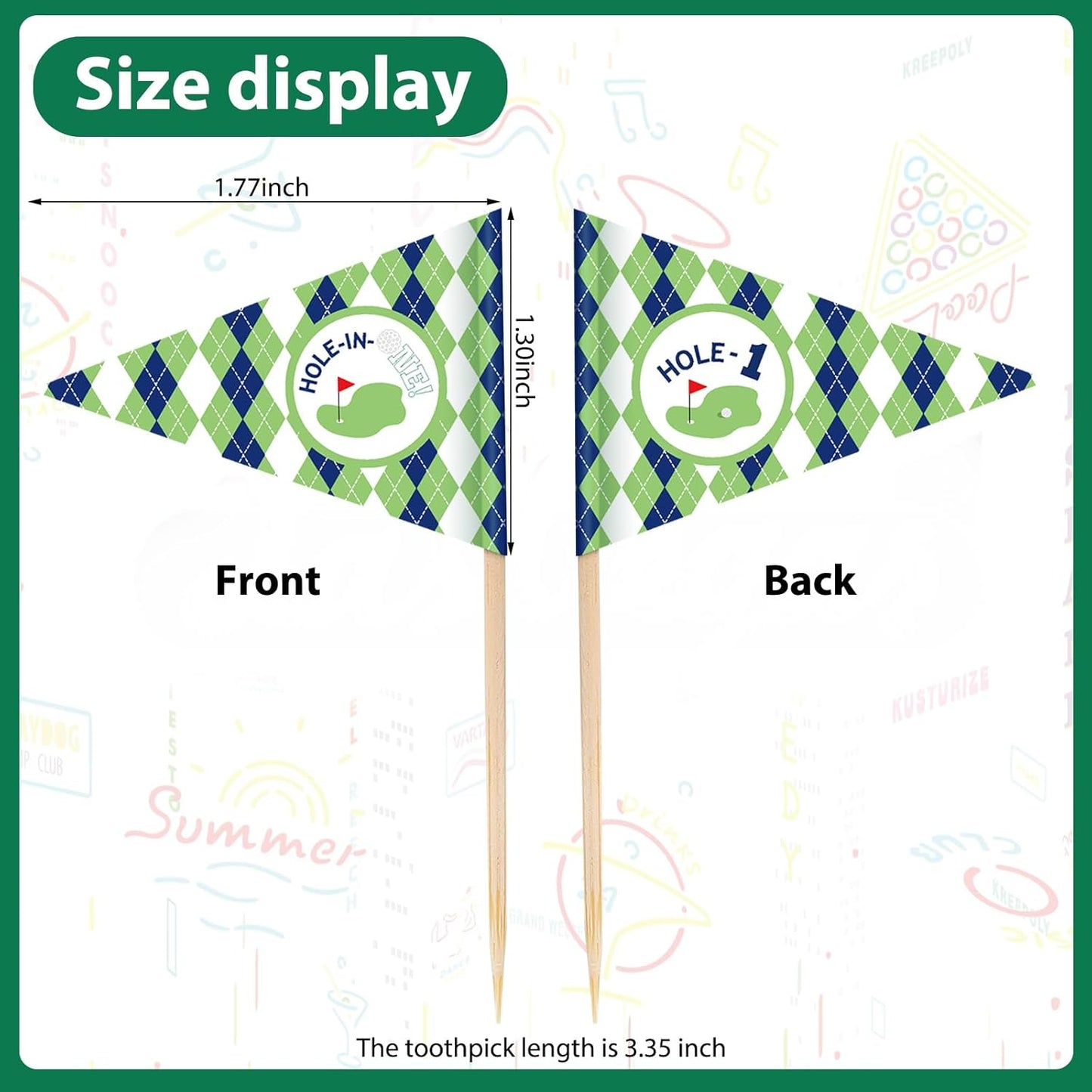 50 Pcs Golf Cupcake Toppers Hole in One Birthday Decorations 1st Golf Cocktail Picks Mini Stick Cupcake Toppers Flags for Baby 1st Birthday Party Food Bar Decorations Supplies(Check Pattern)