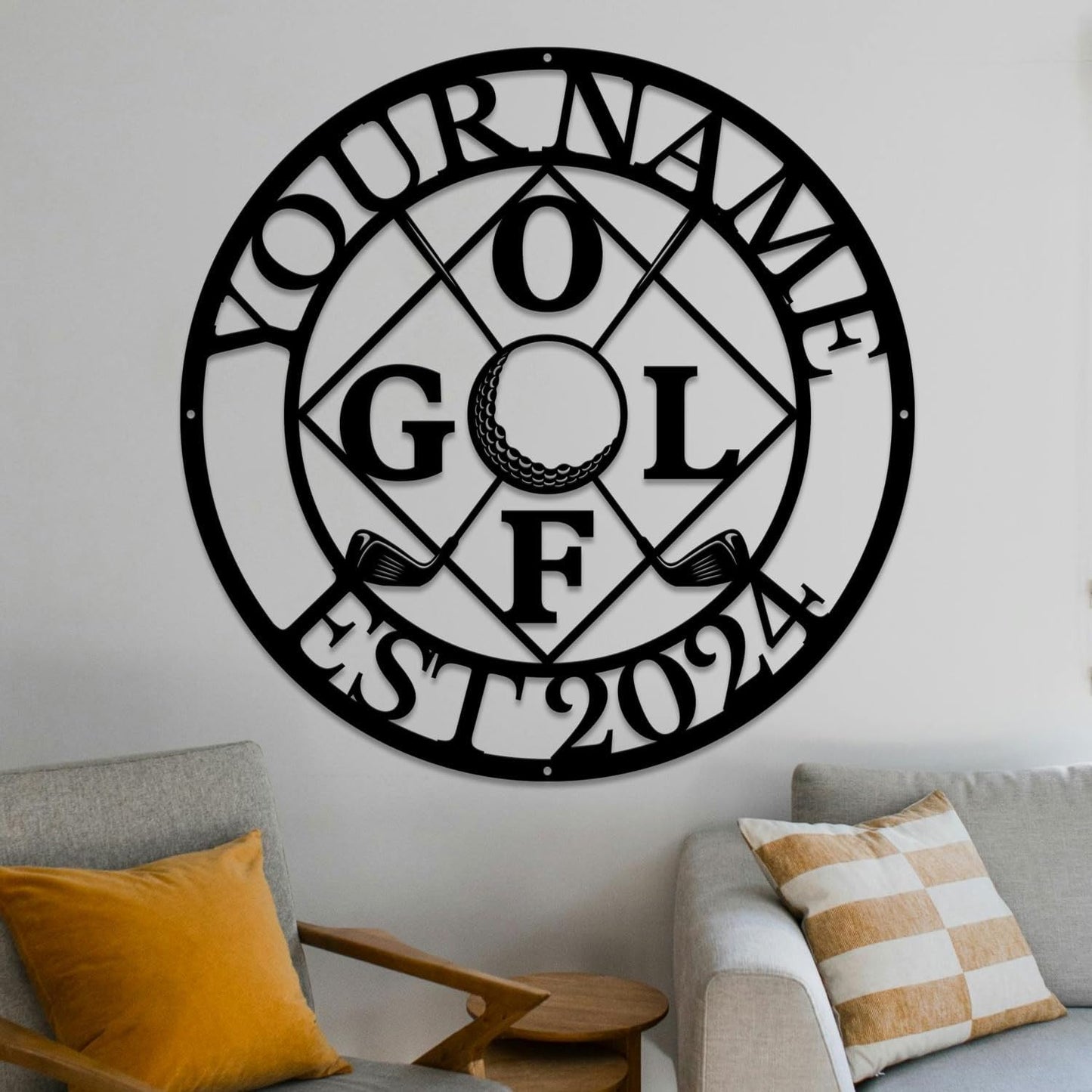 Golf Art Metal Signs,Custom Golf Metal Name Signs,Personalized Golf Signs,Black Golf Metal Wall Art Signs,Golfball Home Outdoor Metal Signs (Style K)