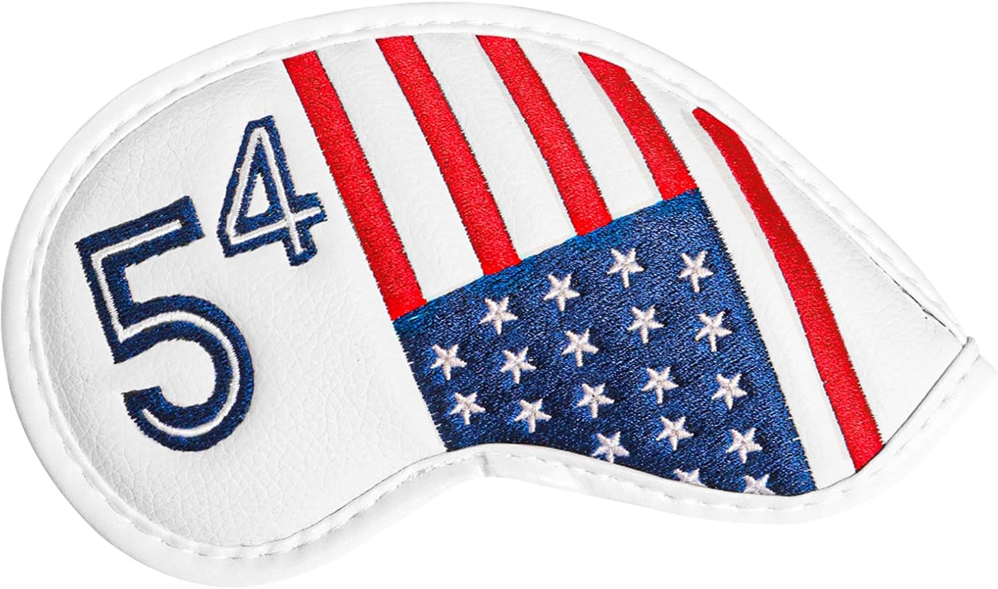 Golf Iron Wedge Head Covers 52° 54° 56° 60° 1 or 4 Pack, Synthetic Leather Clover USA Flag Design Club Head Protection, Universal Headcover Fit Iron Clubs for Men Women