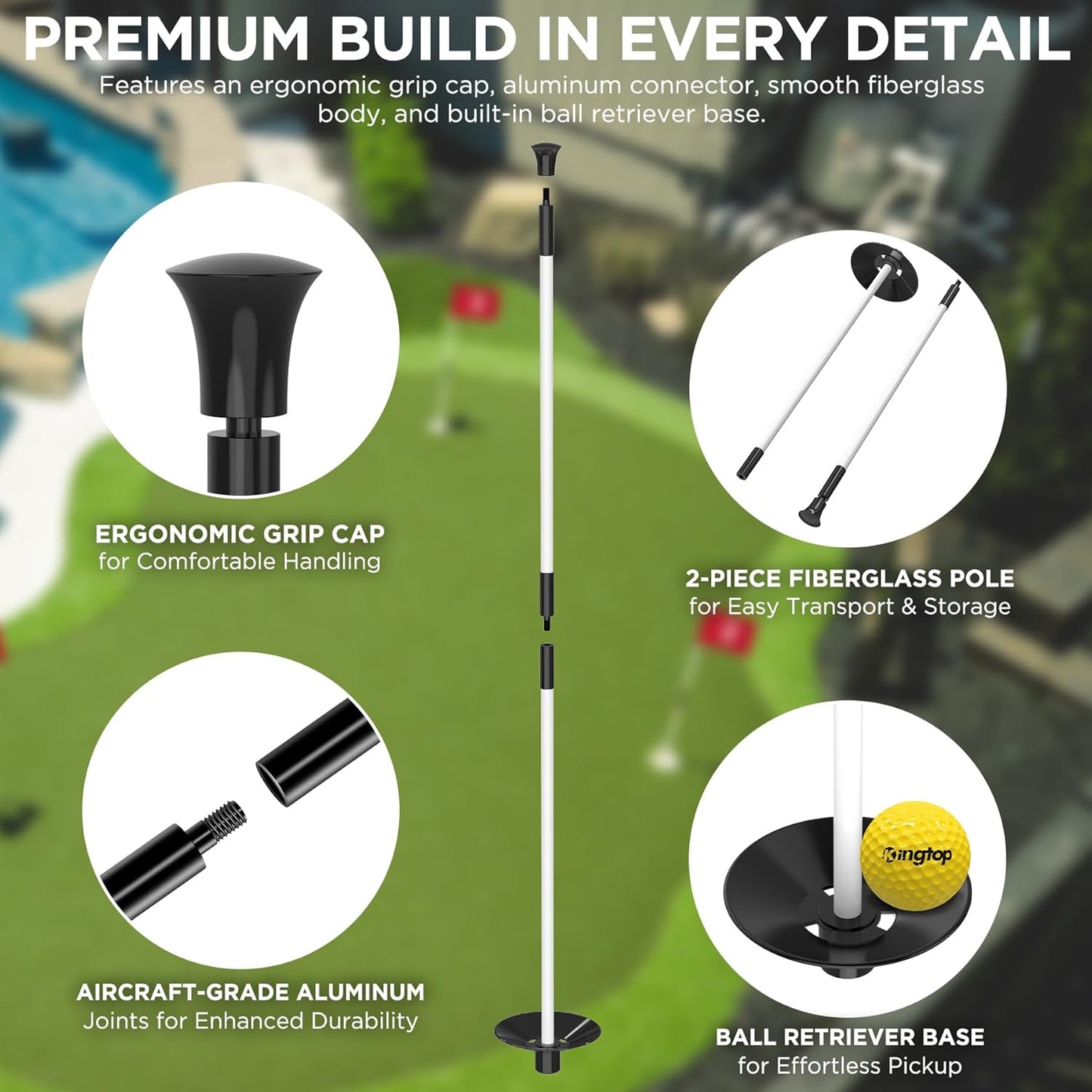 KINGTOP Golf Flagstick - Portable Design, Practice Putting Green Flag Stick for Yard, Club - Golf Pole Pin Flagpole, 3FT or 6FT Heights Available